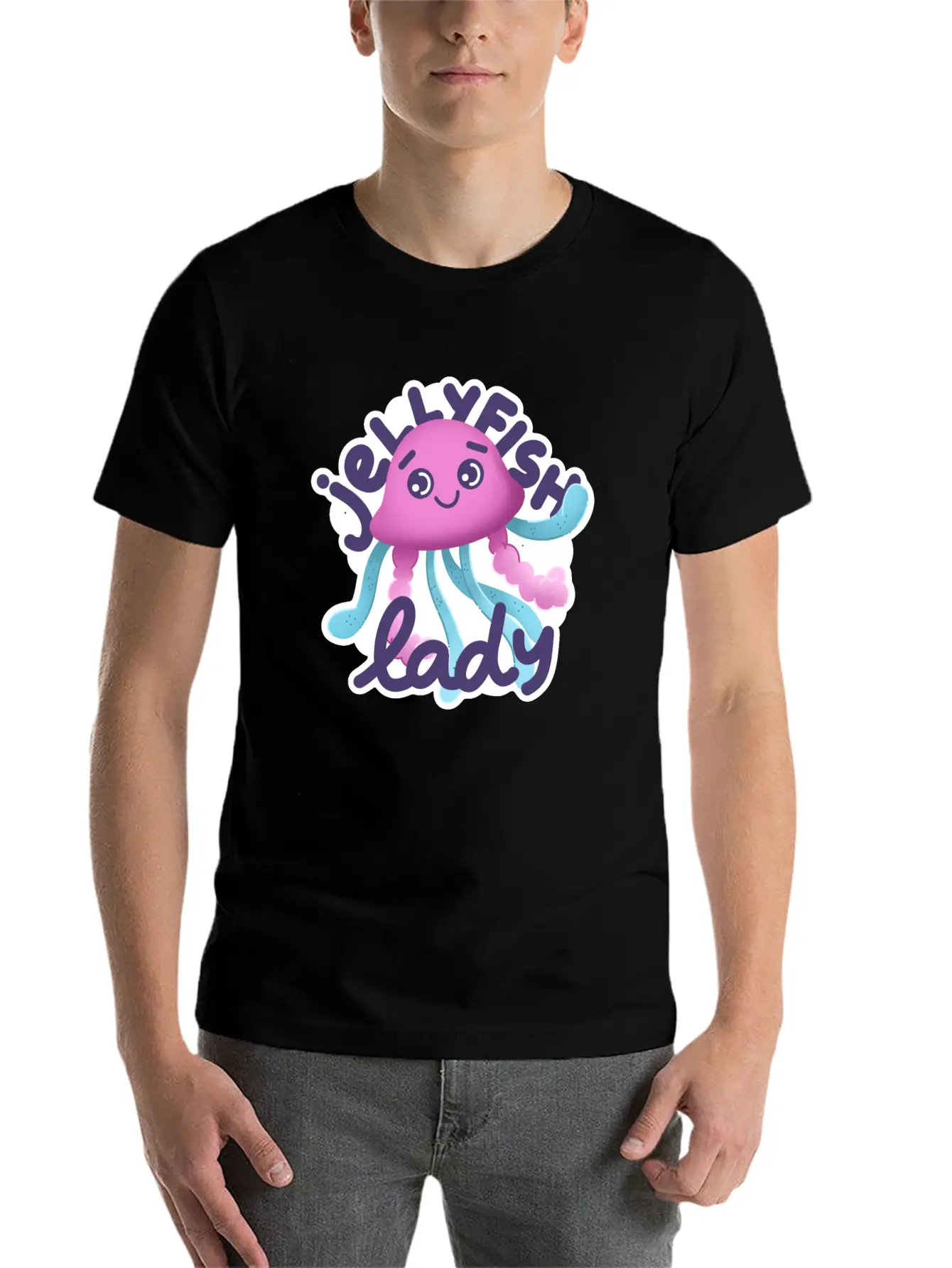 Hand Drawn Pink Jellyfish Lady Timeless Short Sleeve Tee – Comfy And Minimalist Design