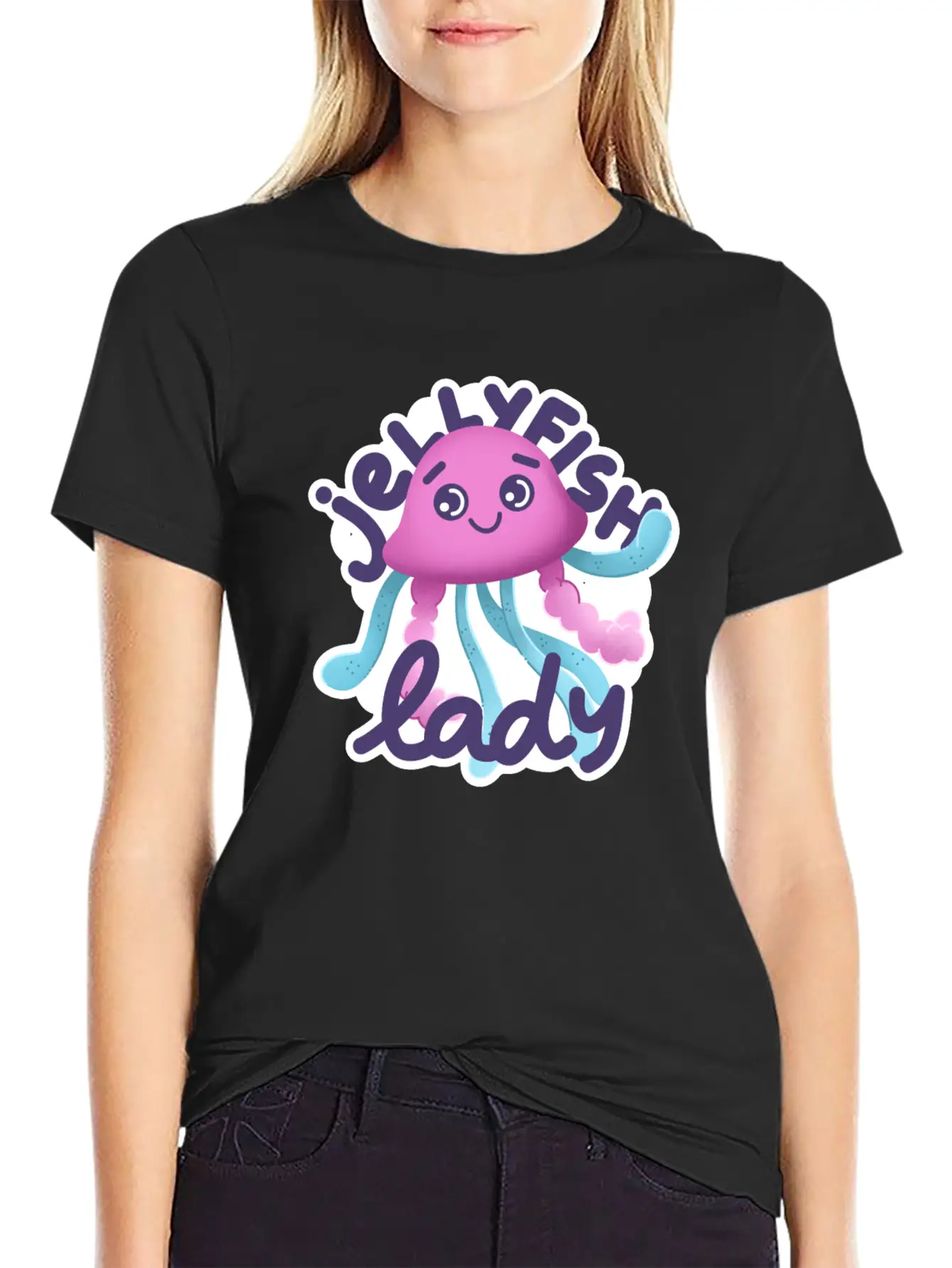 Hand Drawn Pink Jellyfish Lady Timeless Short Sleeve Tee – Comfy And Minimalist Design