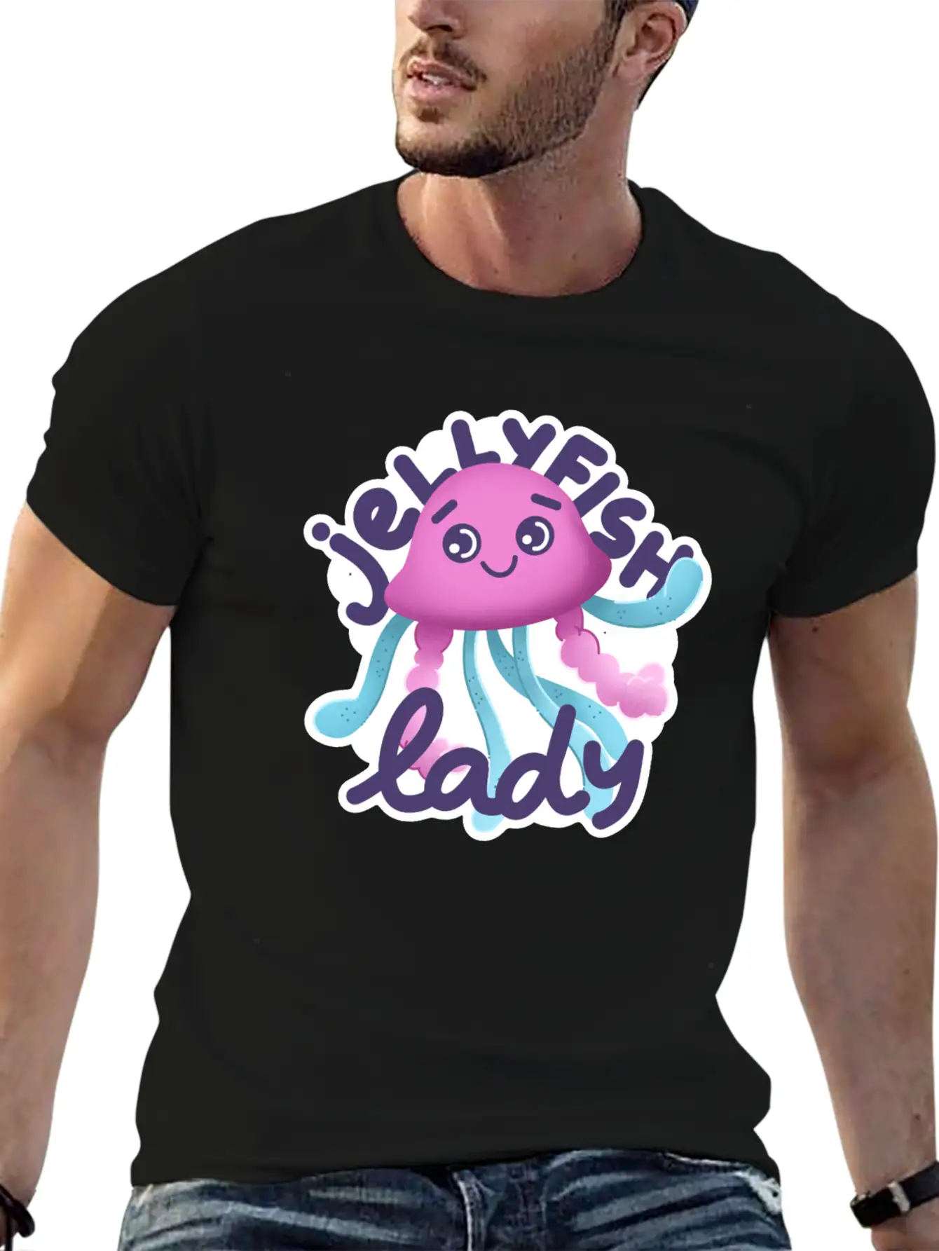 Hand Drawn Pink Jellyfish Lady Timeless Short Sleeve Tee – Comfy And Minimalist Design