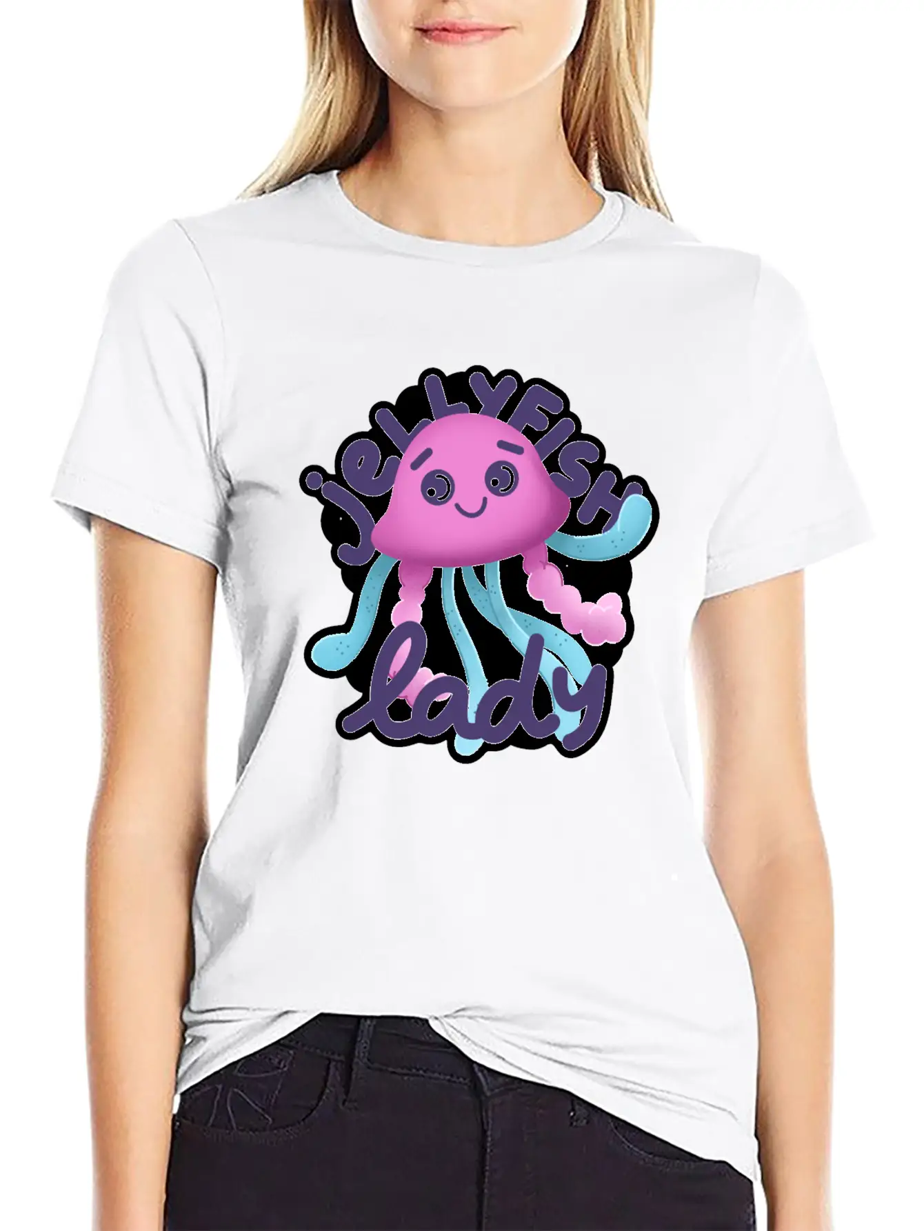 Hand Drawn Pink Jellyfish Lady Timeless Short Sleeve Tee – Comfy And Minimalist Design