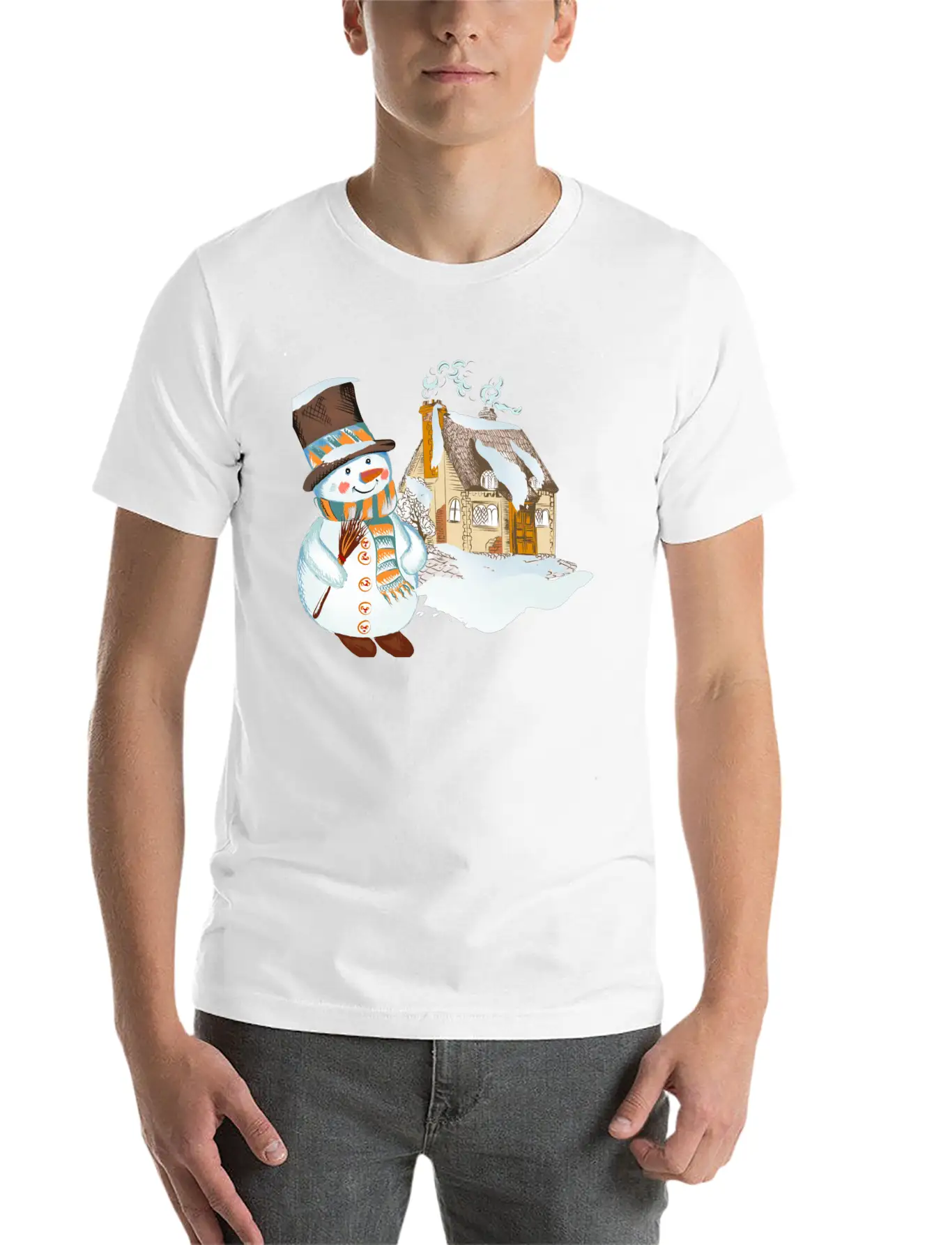 Hand Drawn Snowman Christmas Background Basic Graphic T-Shirt – Daily Comfort In Soft Cotton
