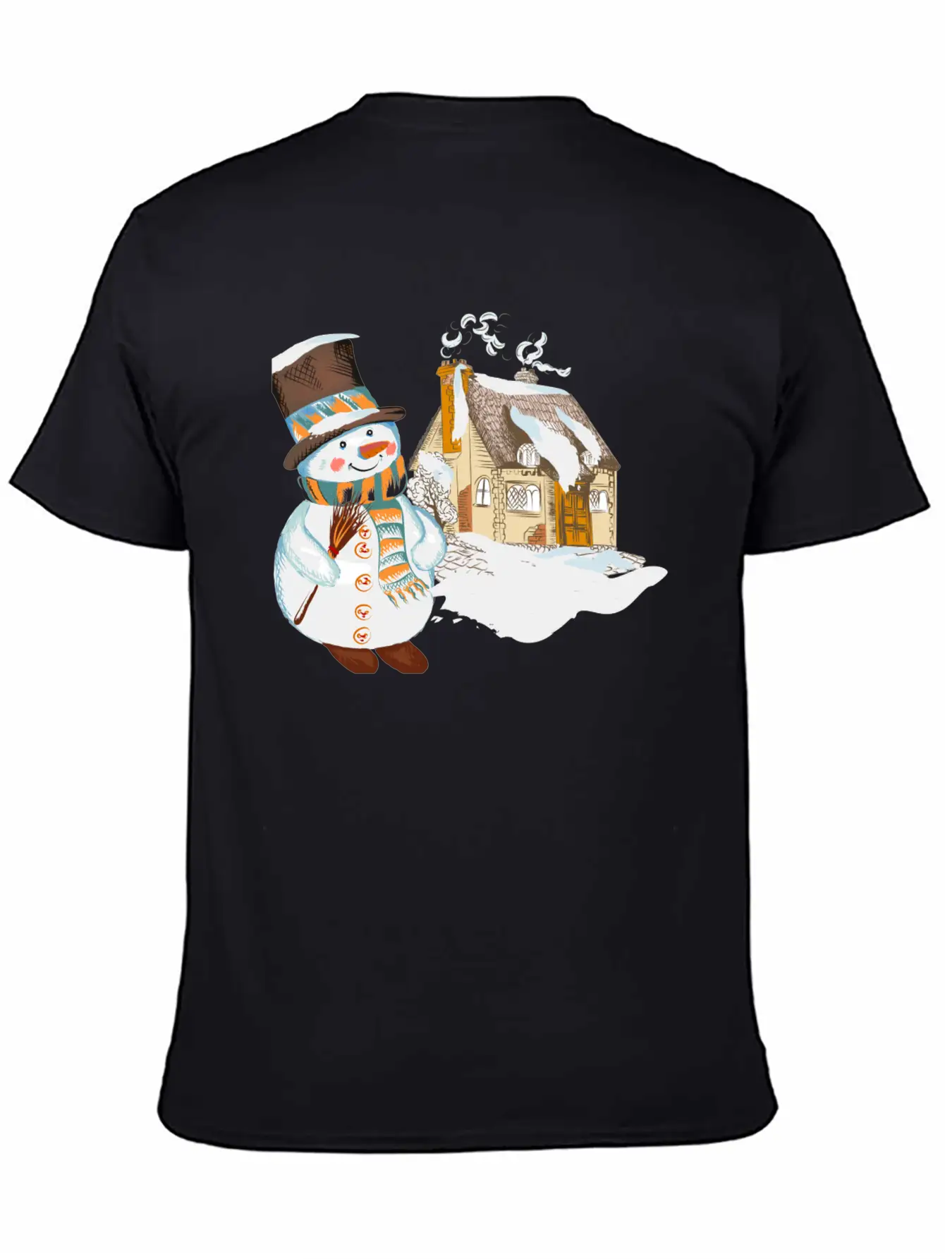 Hand Drawn Snowman Christmas Background Basic Graphic T-Shirt – Daily Comfort In Soft Cotton