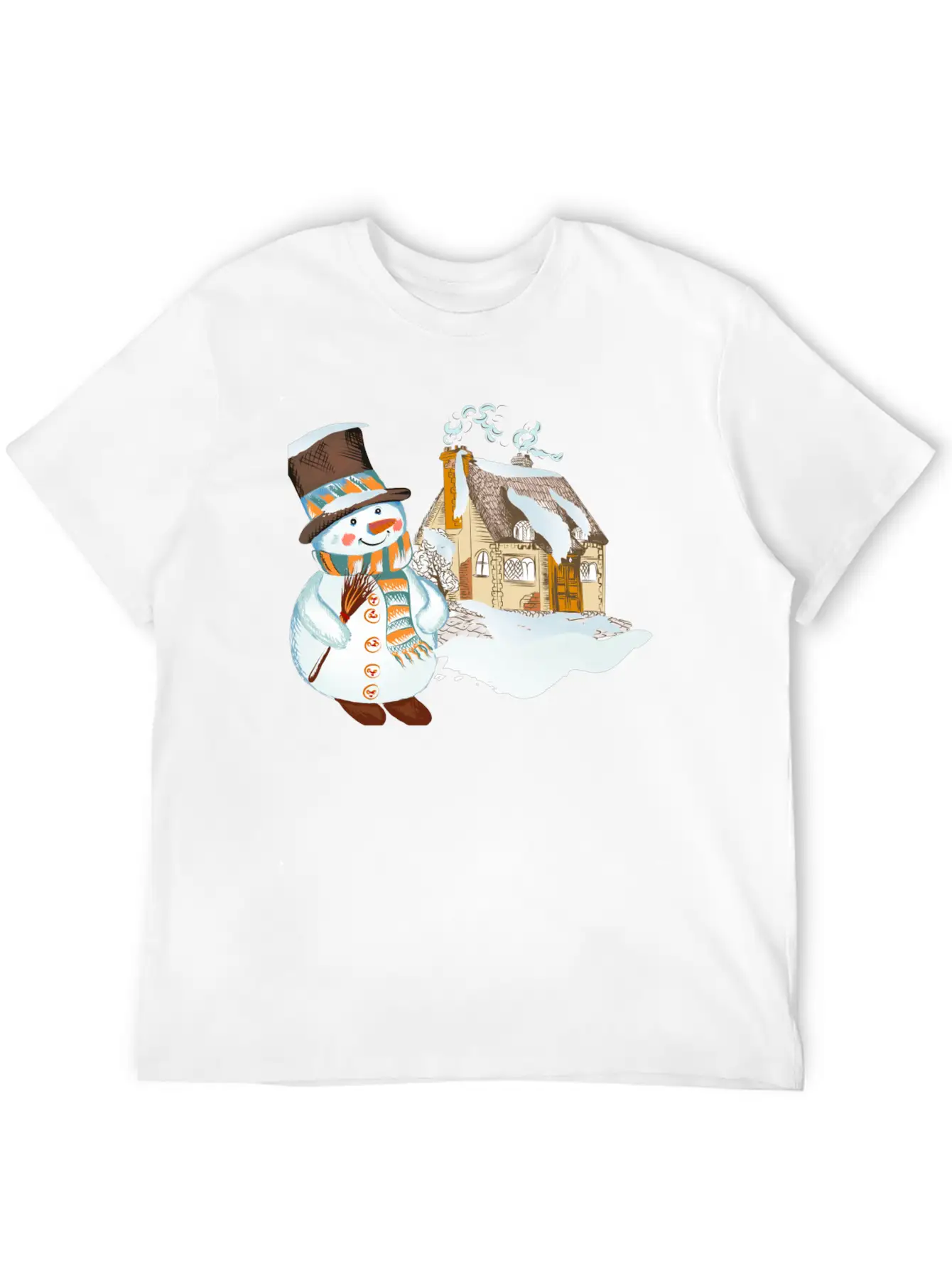 Hand Drawn Snowman Christmas Background Basic Graphic T-Shirt – Daily Comfort In Soft Cotton