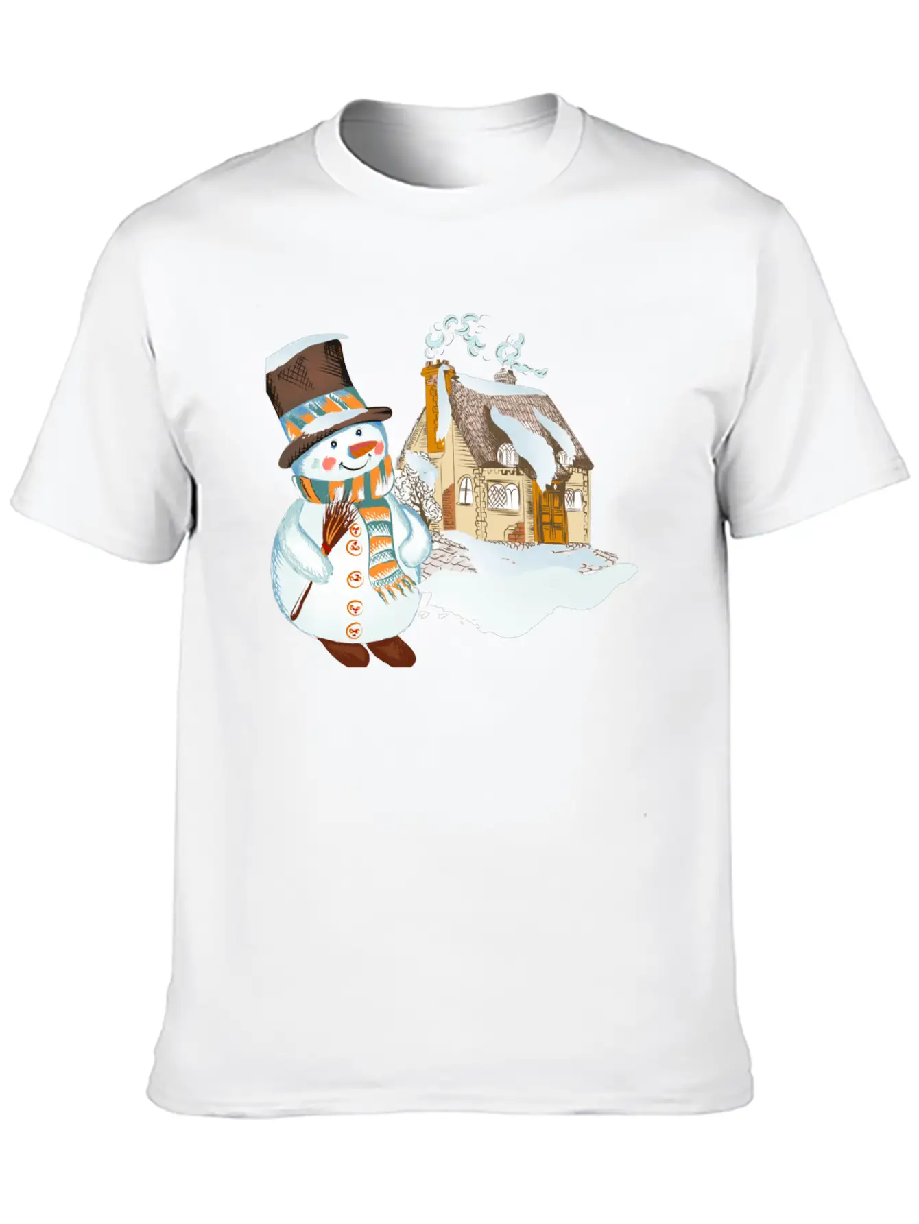 Hand Drawn Snowman Christmas Background Basic Graphic T-Shirt – Daily Comfort In Soft Cotton