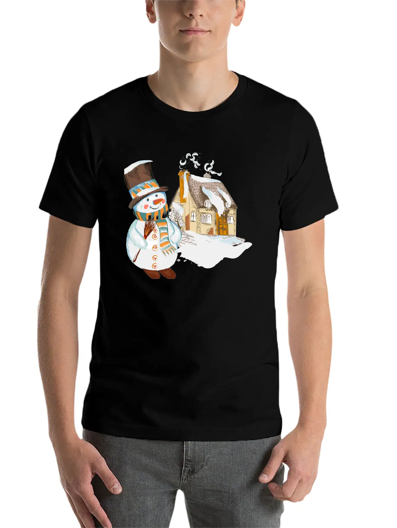 Hand Drawn Snowman Christmas Background Basic Graphic T-Shirt – Daily Comfort In Soft Cotton