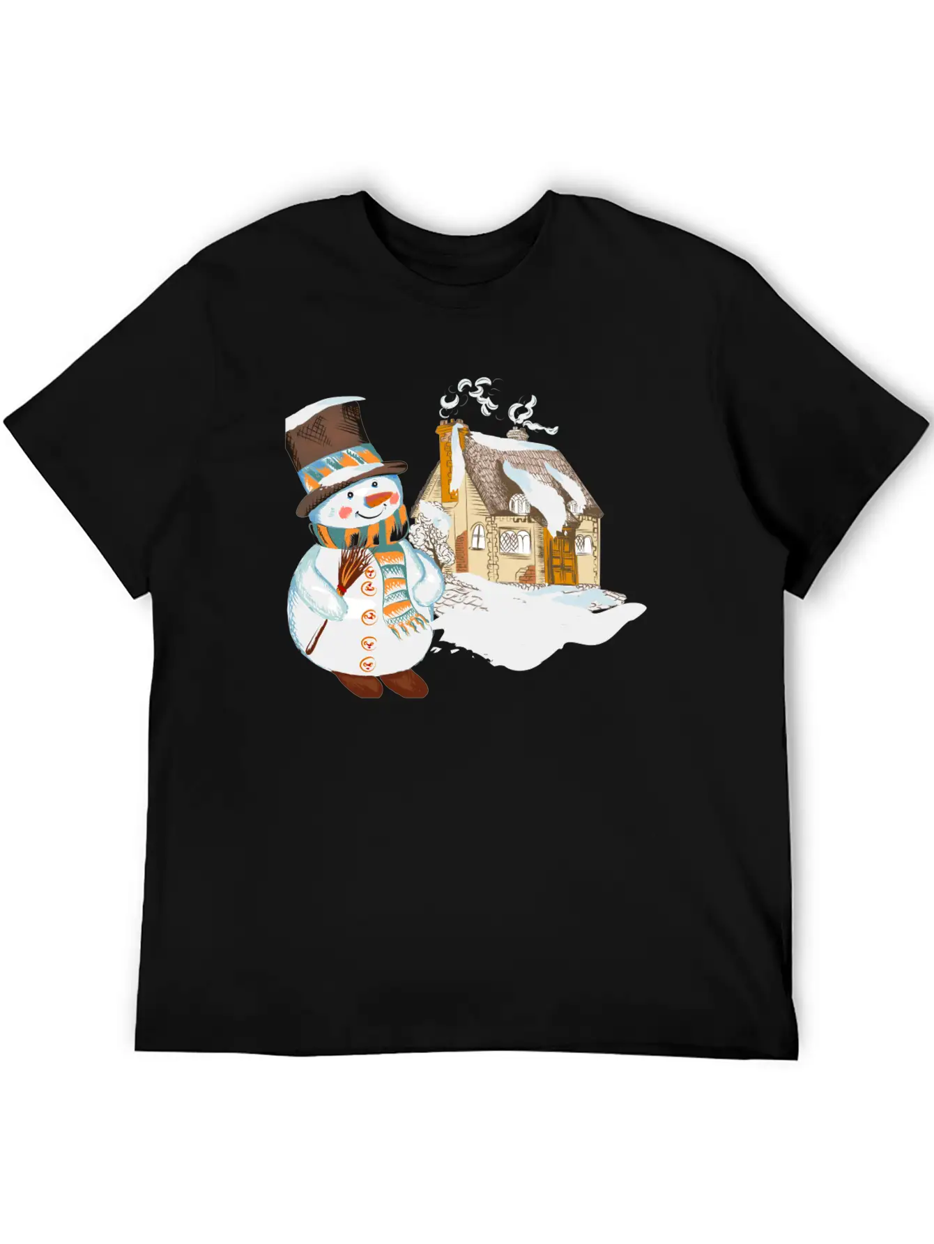 Hand Drawn Snowman Christmas Background Basic Graphic T-Shirt – Daily Comfort In Soft Cotton