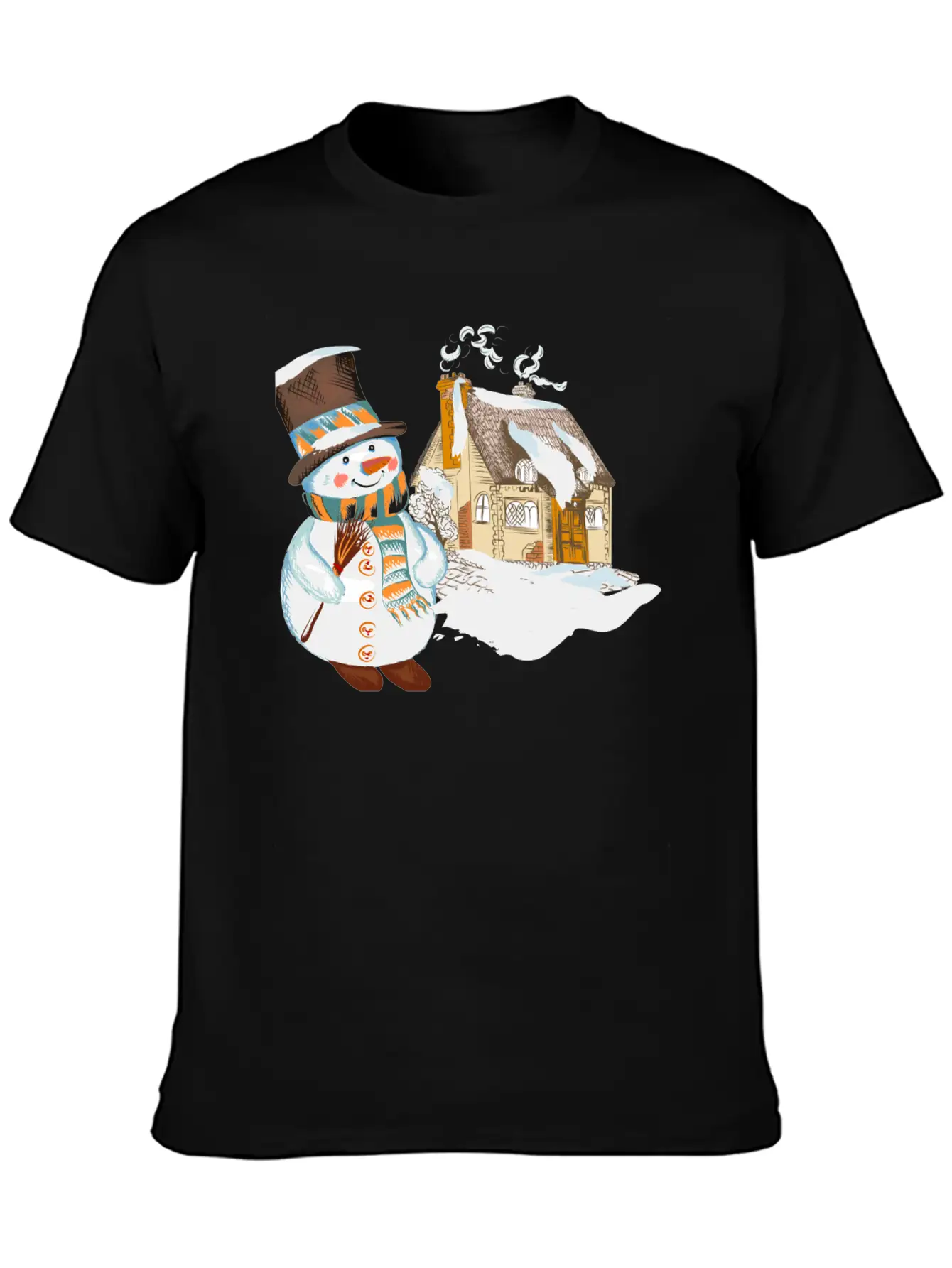 Hand Drawn Snowman Christmas Background Basic Graphic T-Shirt – Daily Comfort In Soft Cotton