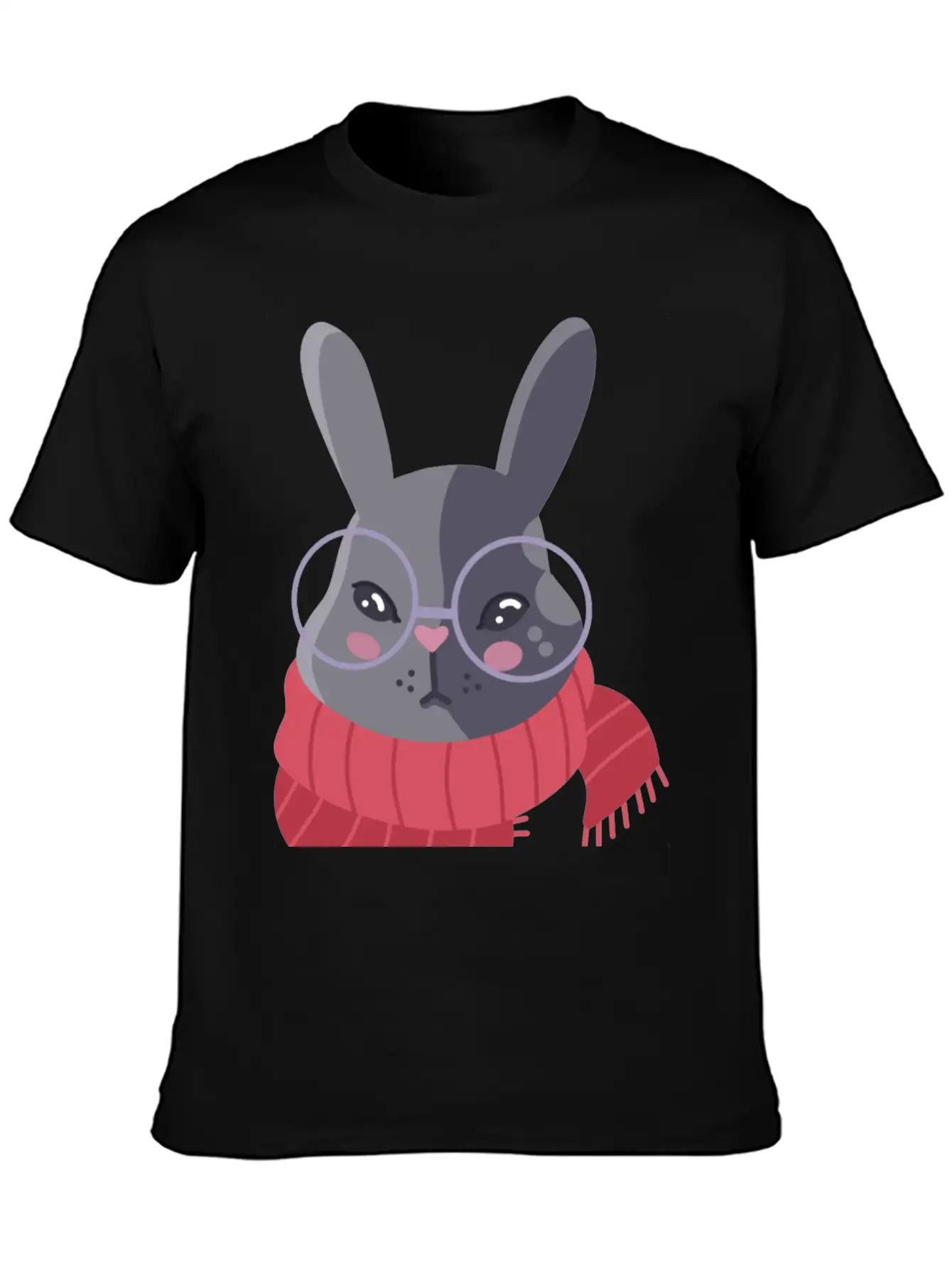 Hand Drawn Winter Red Scarf Rabbit In Glasses Basic Graphic T-Shirt – Daily Comfort In Soft Cotton