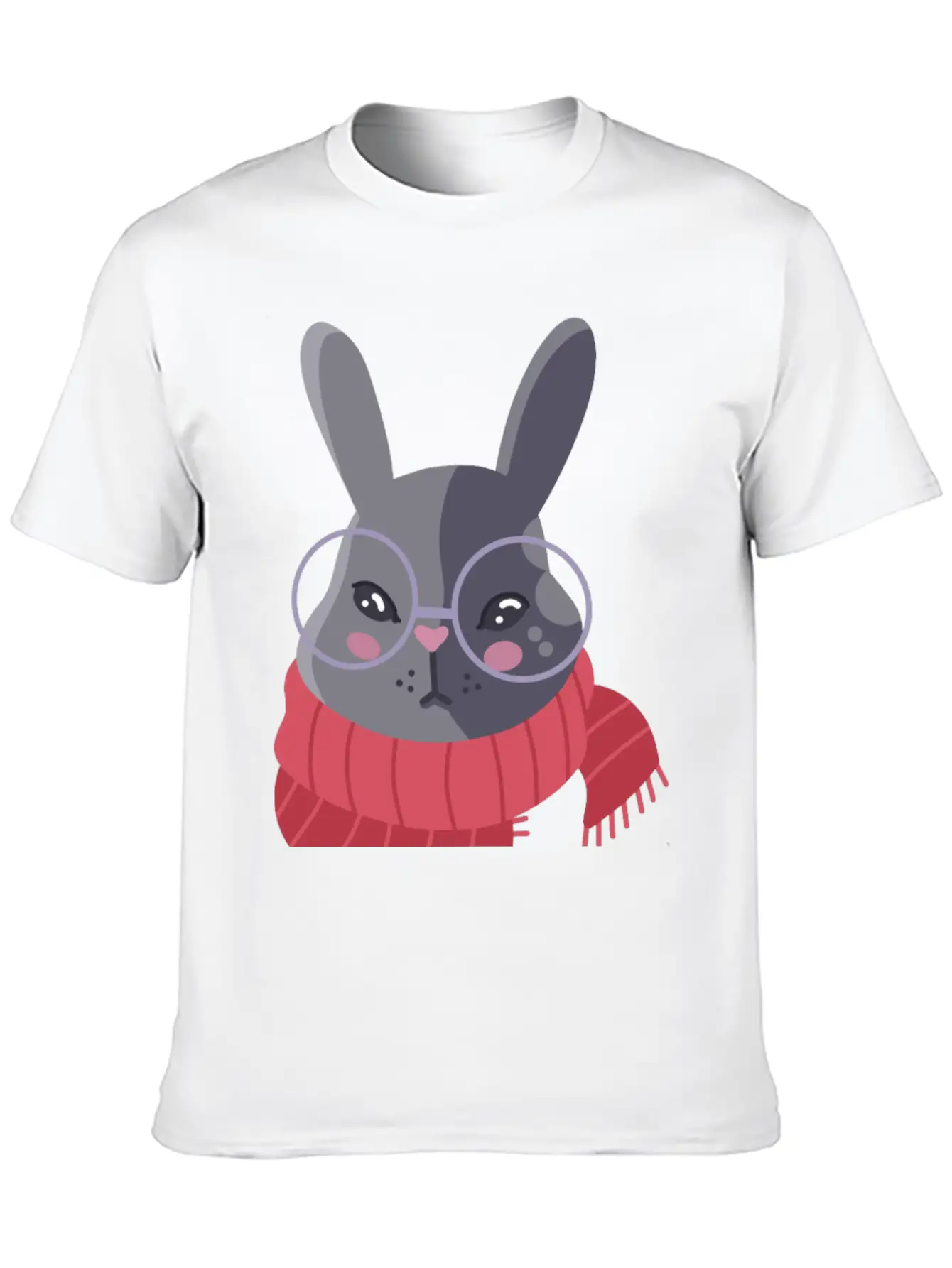 Hand Drawn Winter Red Scarf Rabbit In Glasses Basic Graphic T-Shirt – Daily Comfort In Soft Cotton