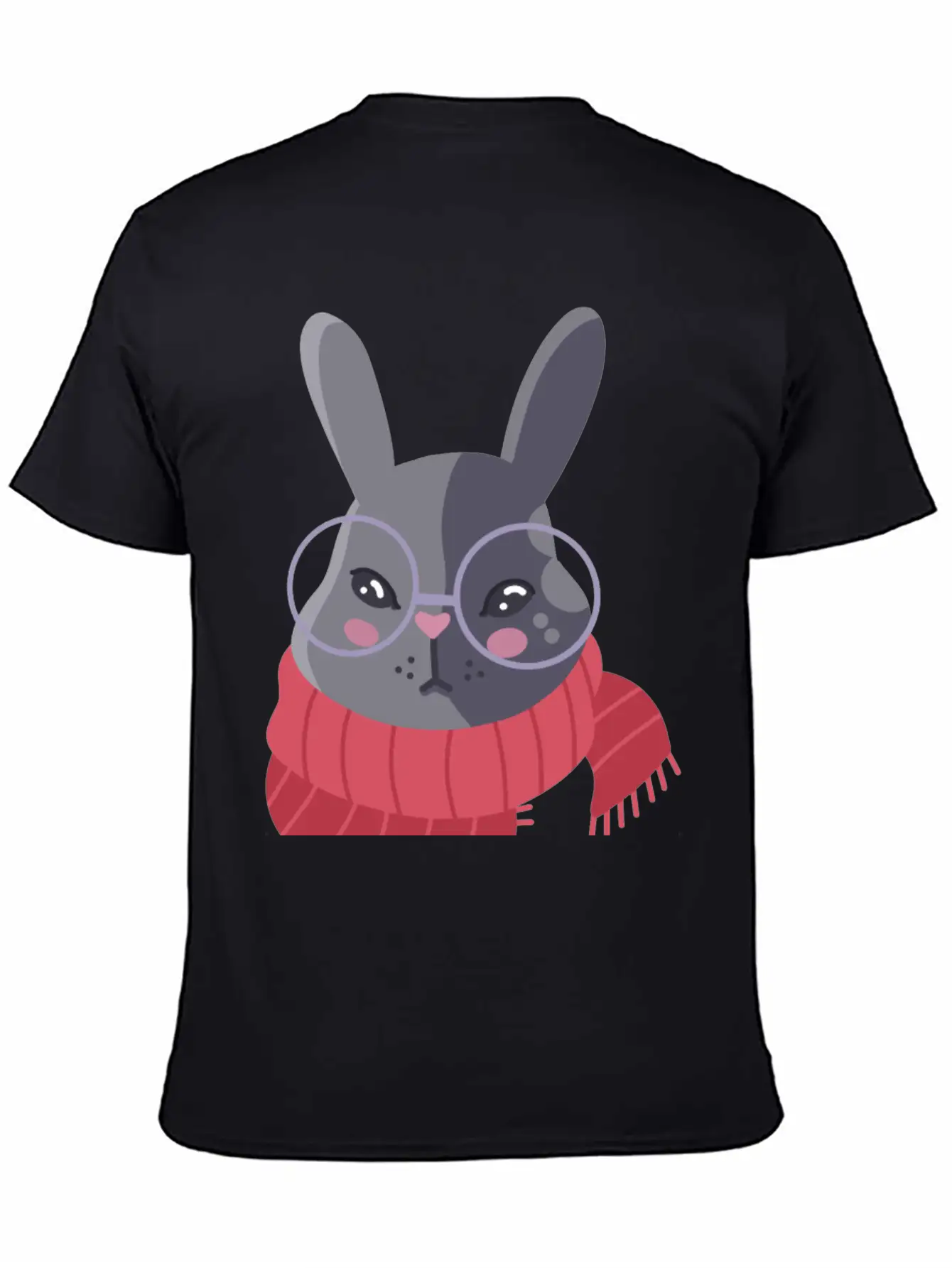 Hand Drawn Winter Red Scarf Rabbit In Glasses Basic Graphic T-Shirt – Daily Comfort In Soft Cotton