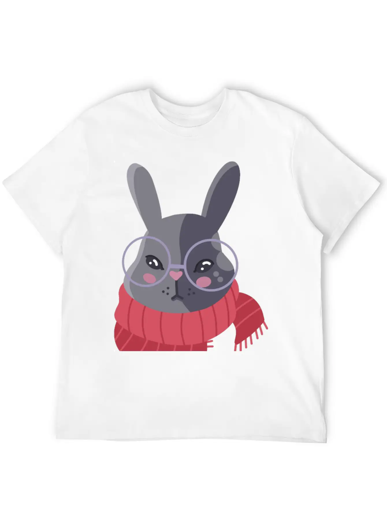 Hand Drawn Winter Red Scarf Rabbit In Glasses Basic Graphic T-Shirt – Daily Comfort In Soft Cotton