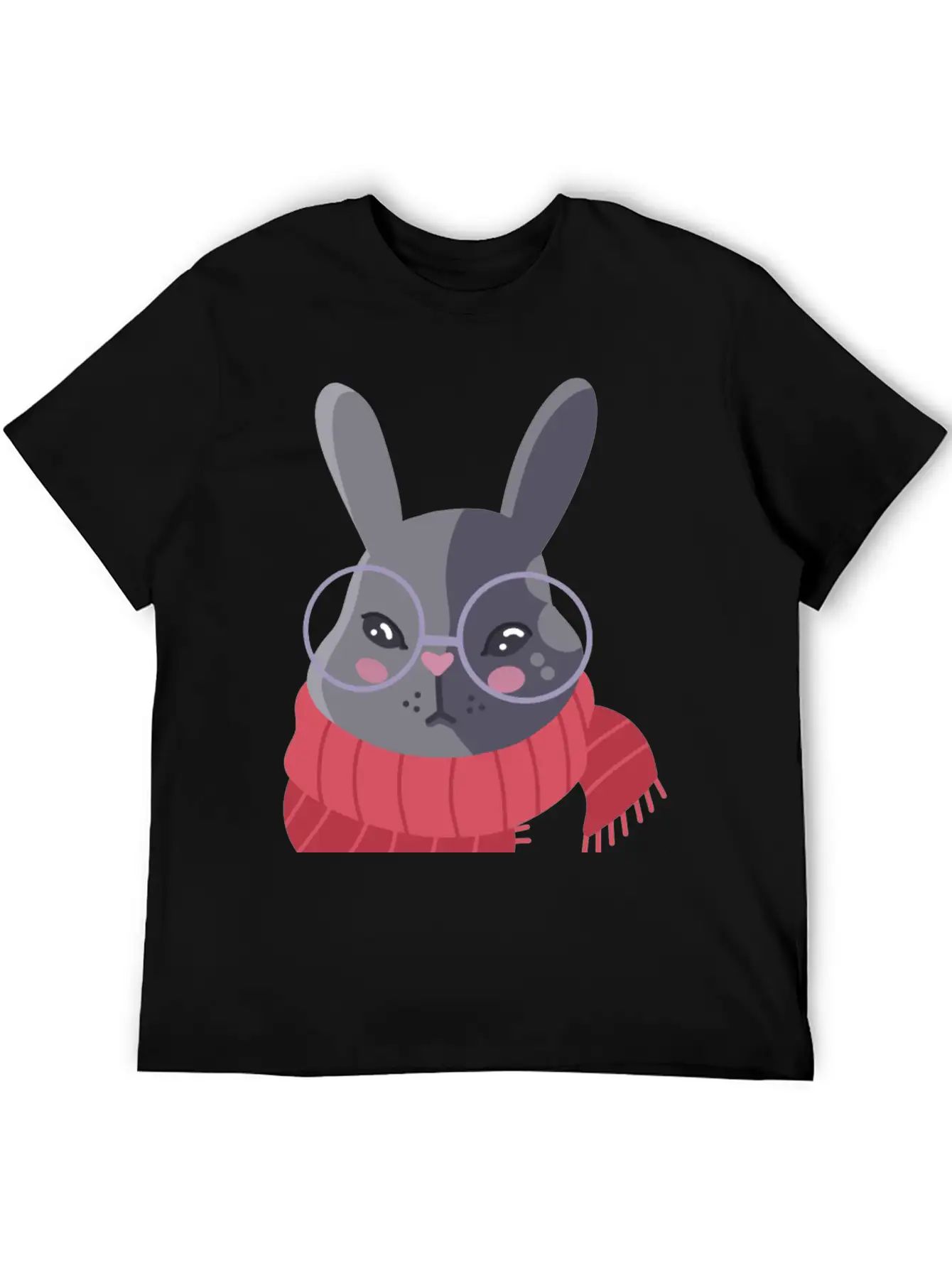 Hand Drawn Winter Red Scarf Rabbit In Glasses Basic Graphic T-Shirt – Daily Comfort In Soft Cotton