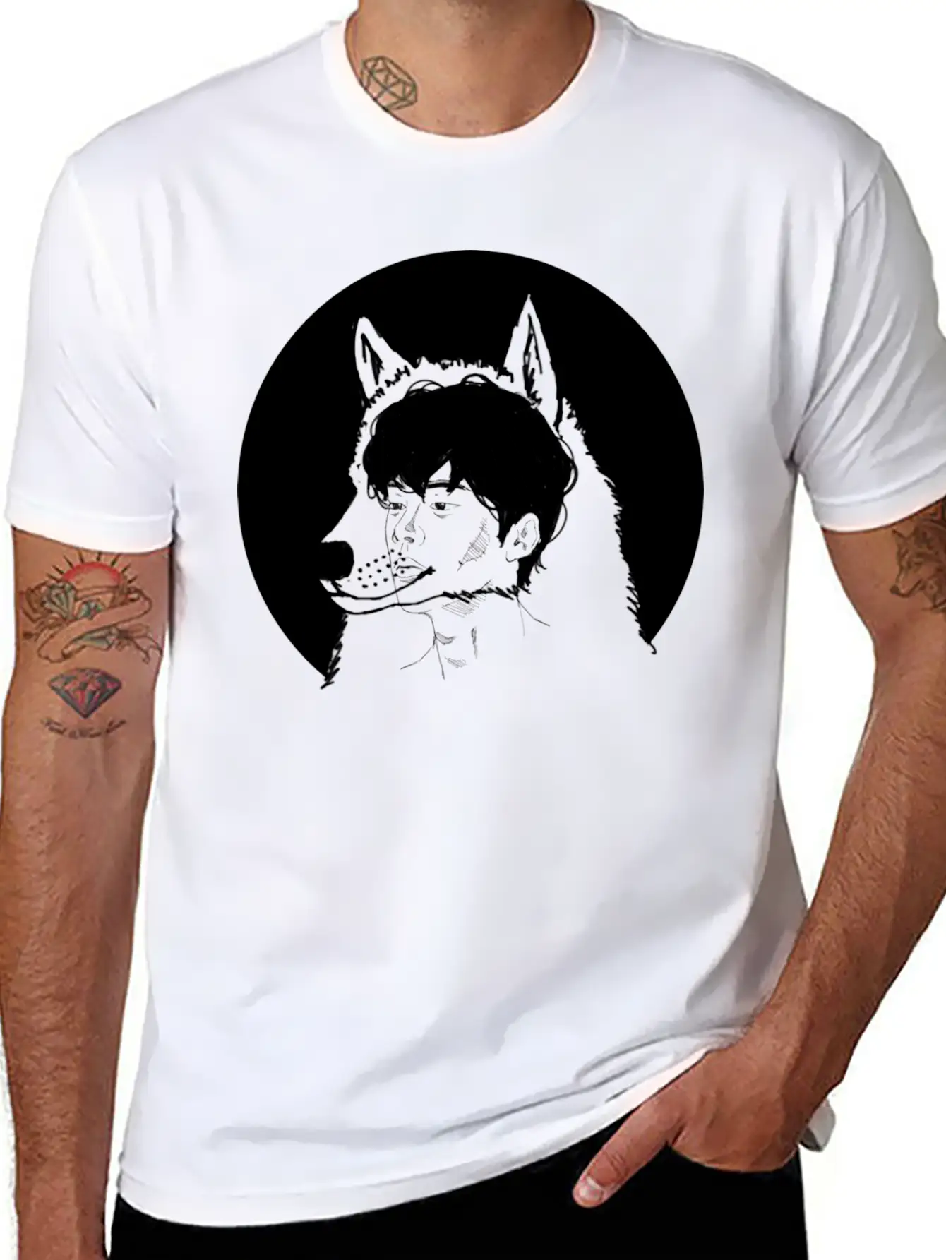 Hand Drawn Wolf Boy, Japan, Anime, Manga, Cosplay Basic Graphic T-Shirt – Daily Comfort In Soft Cotton