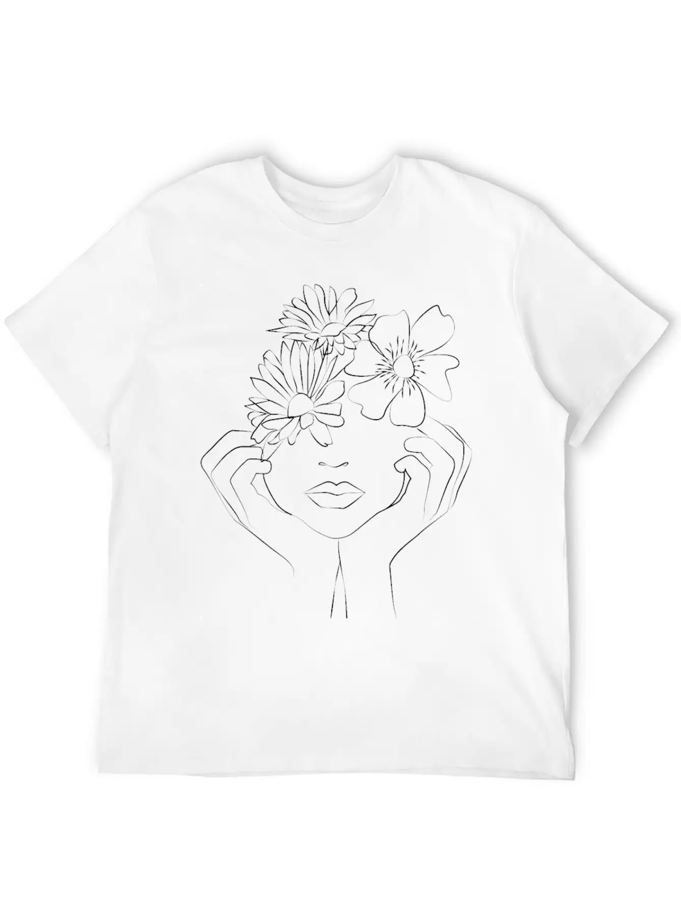Hand On Face With Flower Unisex Short Sleeve Soft Cotton T-Shirt – Casual Everyday Wear