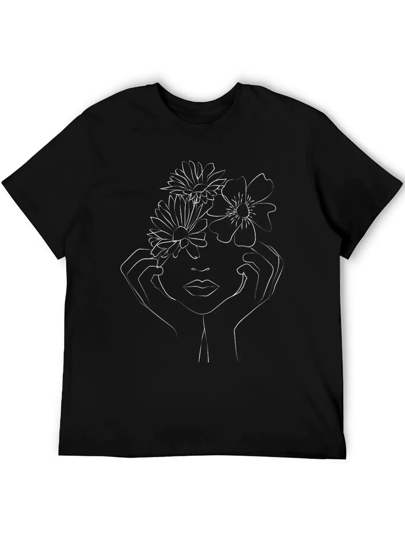 Hand On Face With Flower Unisex Short Sleeve Soft Cotton T-Shirt – Casual Everyday Wear