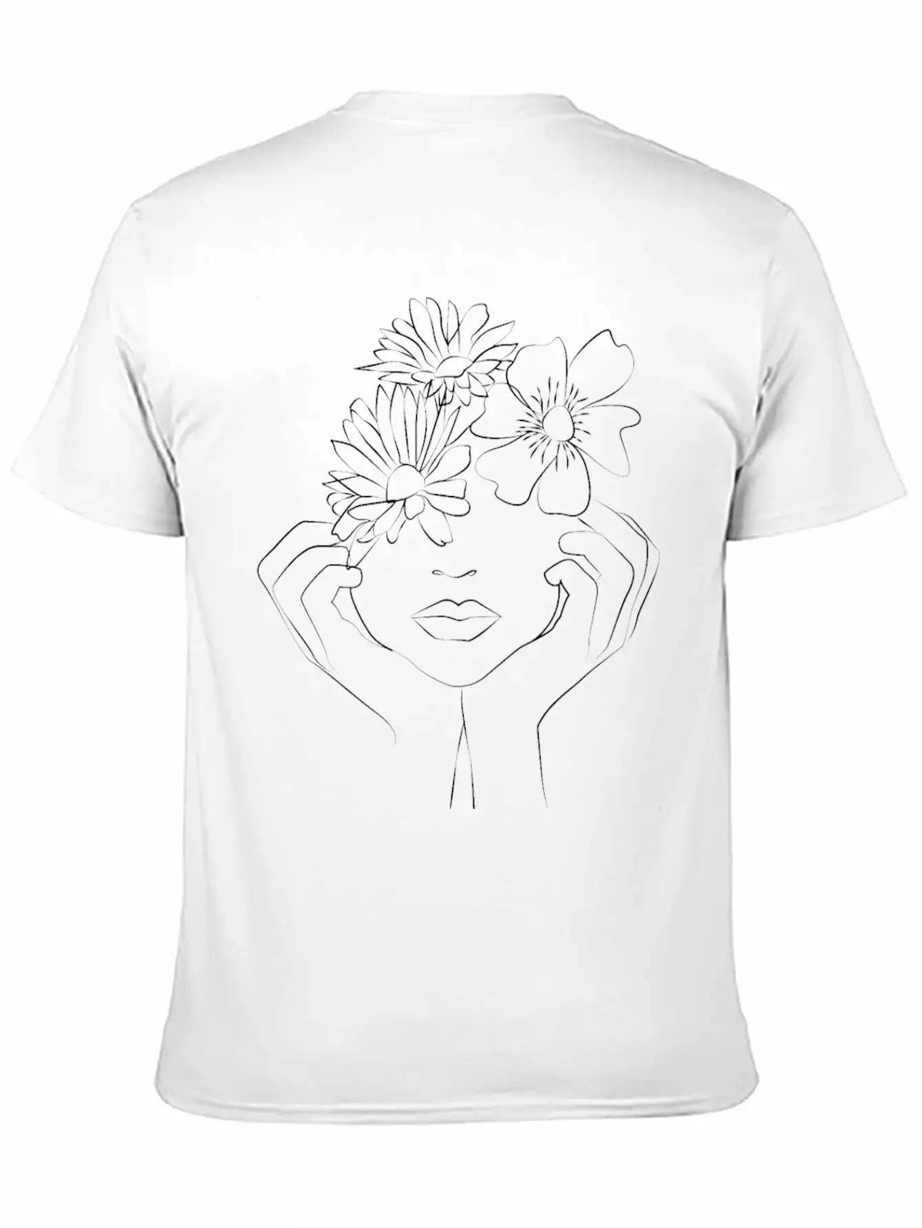 Hand On Face With Flower Unisex Short Sleeve Soft Cotton T-Shirt – Casual Everyday Wear