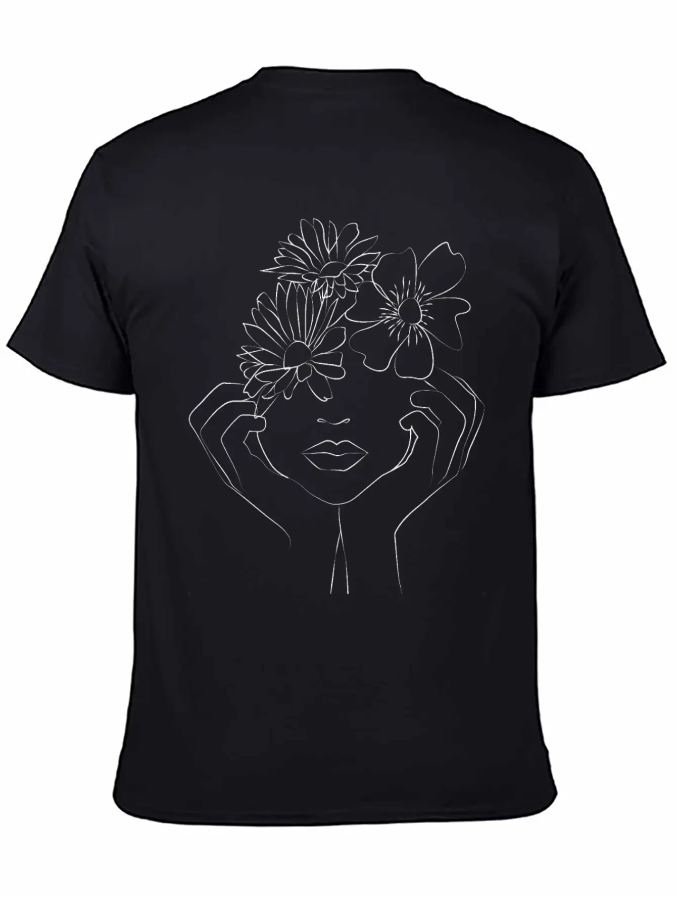 Hand On Face With Flower Unisex Short Sleeve Soft Cotton T-Shirt – Casual Everyday Wear