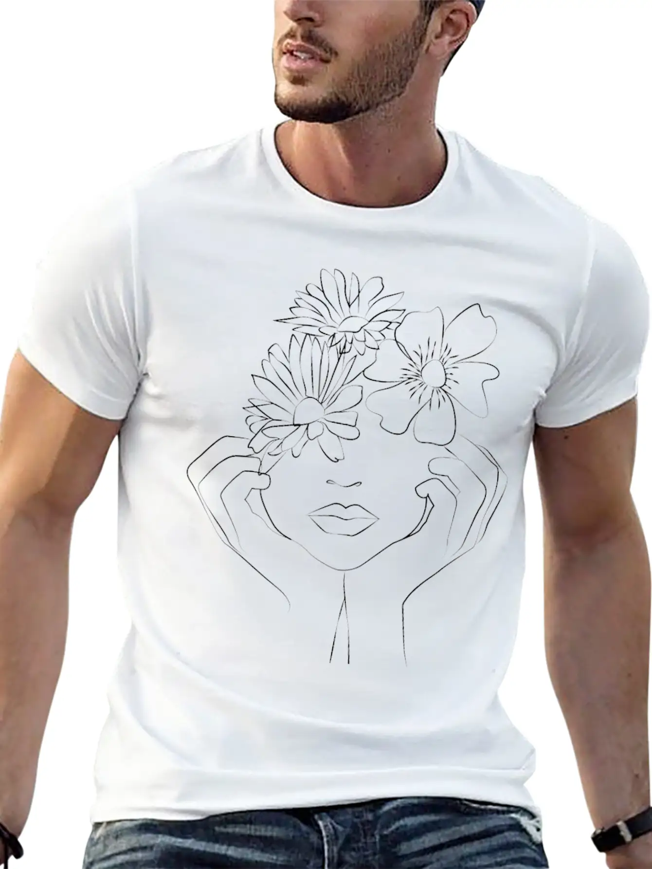 Hand On Face With Flower Unisex Short Sleeve Soft Cotton T-Shirt – Casual Everyday Wear