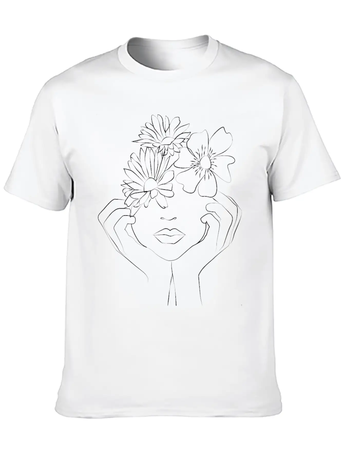 Hand On Face With Flower Unisex Short Sleeve Soft Cotton T-Shirt – Casual Everyday Wear