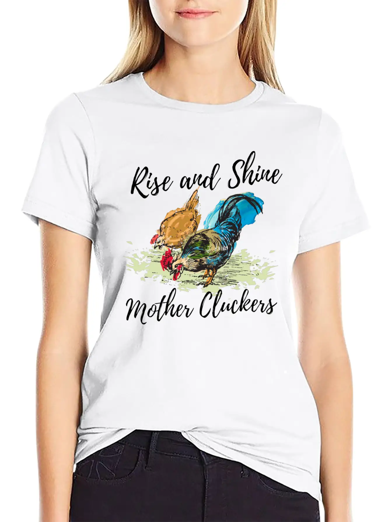 Hand Painted Chicken Design Unisex Short Sleeve Soft Cotton T-Shirt – Casual Everyday Wear
