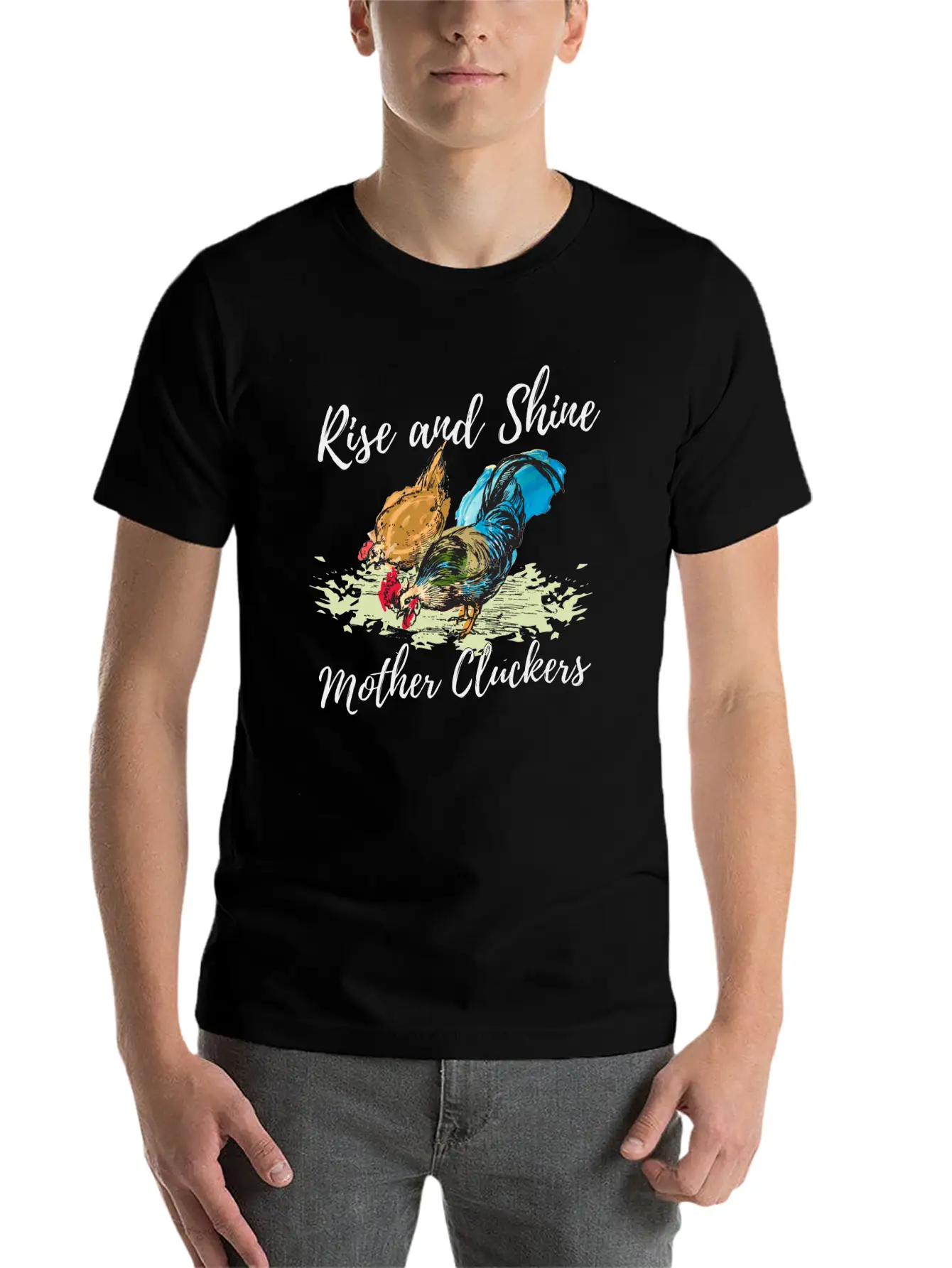 Hand Painted Chicken Design Unisex Short Sleeve Soft Cotton T-Shirt – Casual Everyday Wear