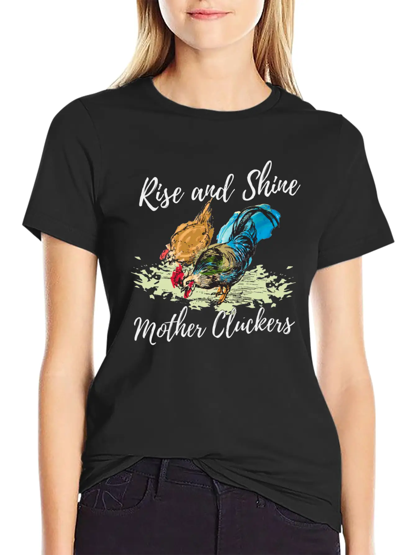 Hand Painted Chicken Design Unisex Short Sleeve Soft Cotton T-Shirt – Casual Everyday Wear