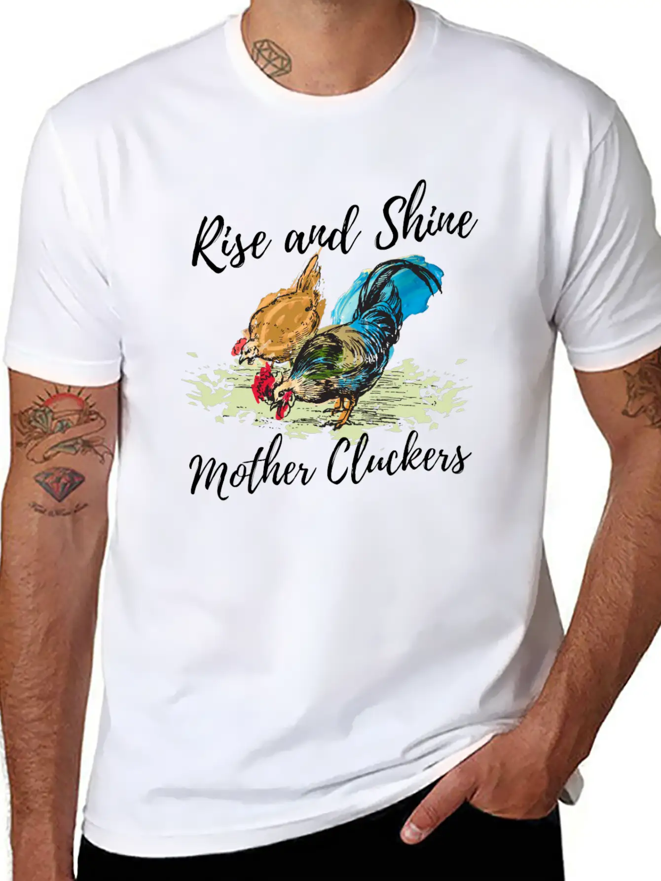 Hand Painted Chicken Design Unisex Short Sleeve Soft Cotton T-Shirt – Casual Everyday Wear