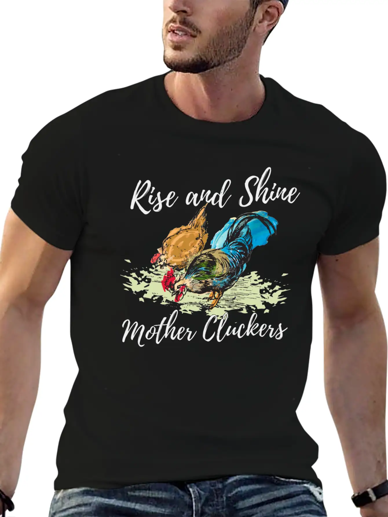 Hand Painted Chicken Design Unisex Short Sleeve Soft Cotton T-Shirt – Casual Everyday Wear