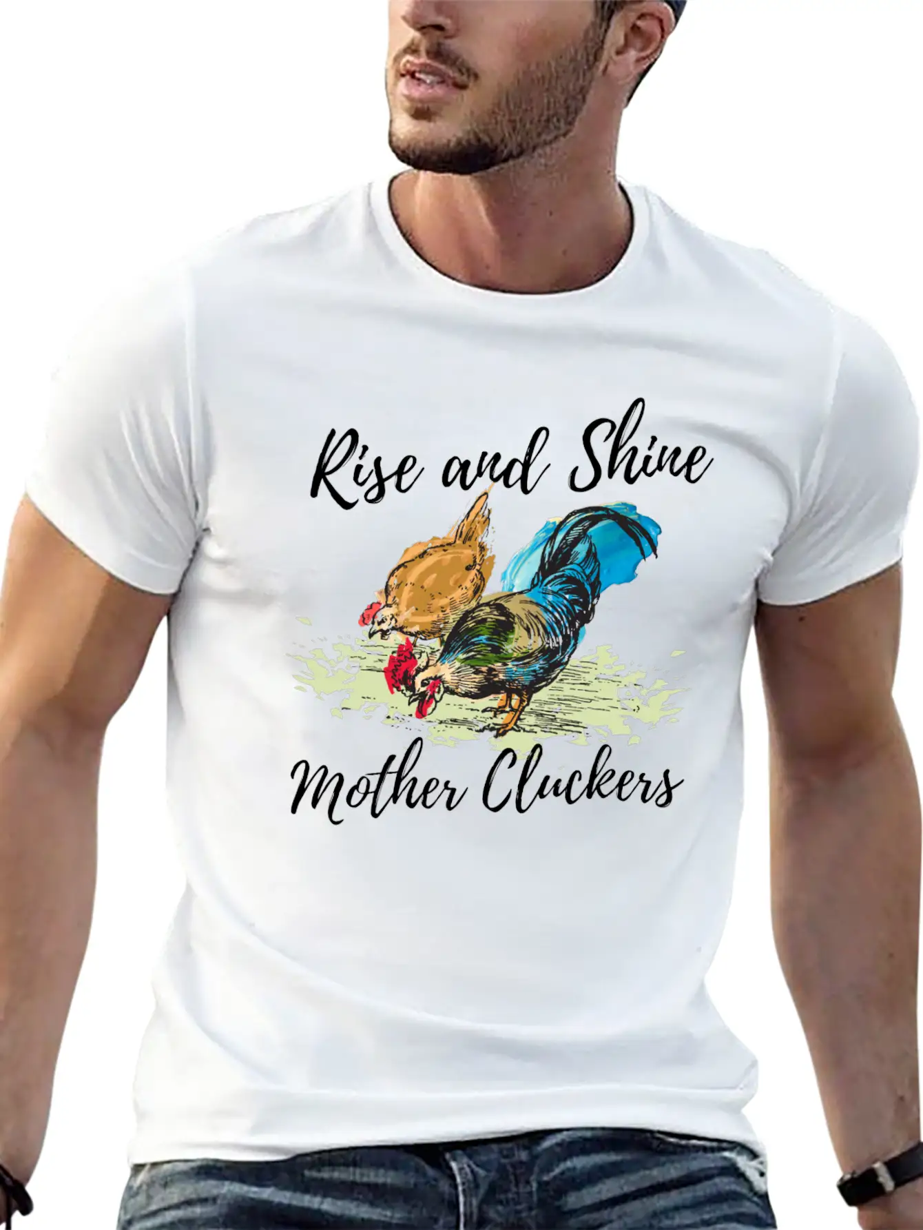 Hand Painted Chicken Design Unisex Short Sleeve Soft Cotton T-Shirt – Casual Everyday Wear