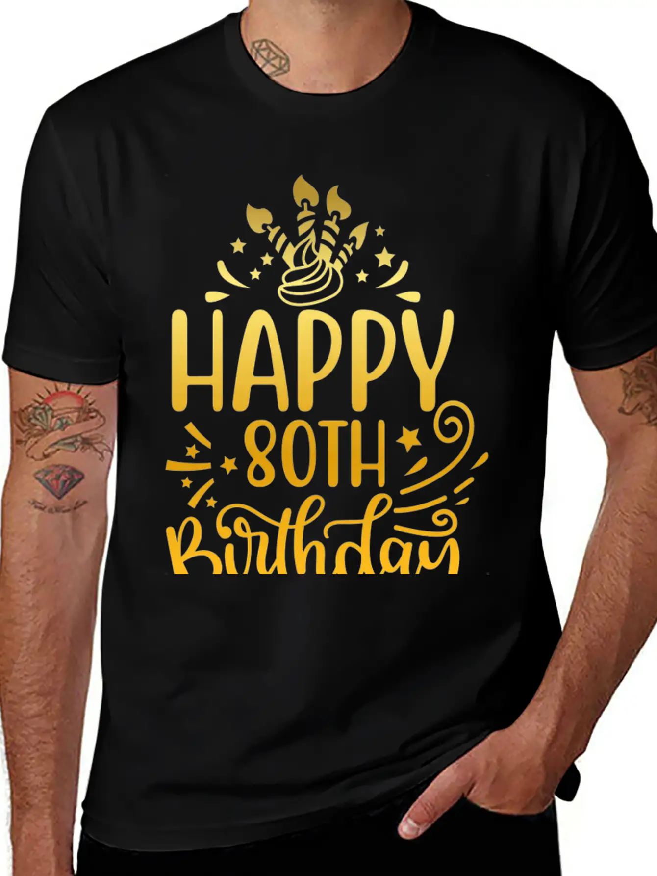 Happy 80th Birthday Presents 80 Year Old Gift Gold Unisex Short Sleeve Soft Cotton T-Shirt – Casual Everyday Wear