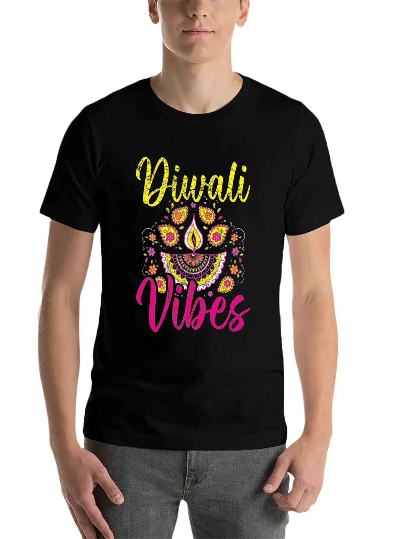 Happy Diwali Diwali Festival Indian Hindu Hinduism Unisex Short Sleeve Soft Cotton T-Shirt – Casual Everyday Wear