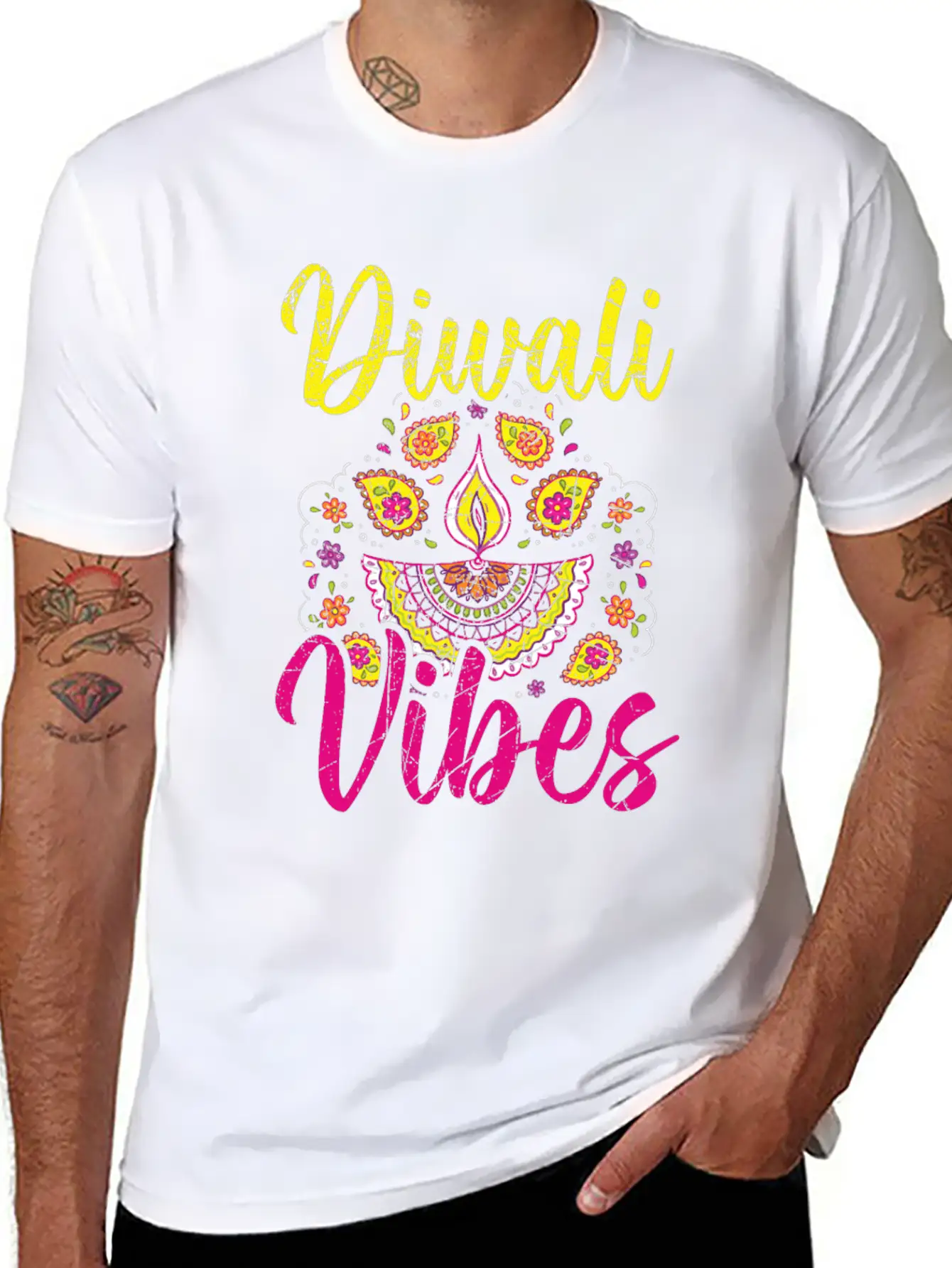 Happy Diwali Diwali Festival Indian Hindu Hinduism Unisex Short Sleeve Soft Cotton T-Shirt – Casual Everyday Wear