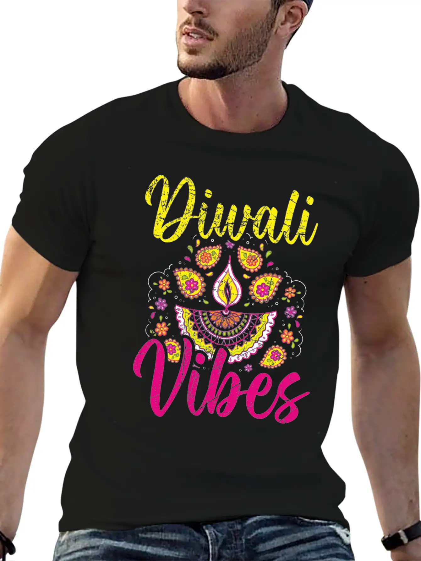 Happy Diwali Diwali Festival Indian Hindu Hinduism Unisex Short Sleeve Soft Cotton T-Shirt – Casual Everyday Wear