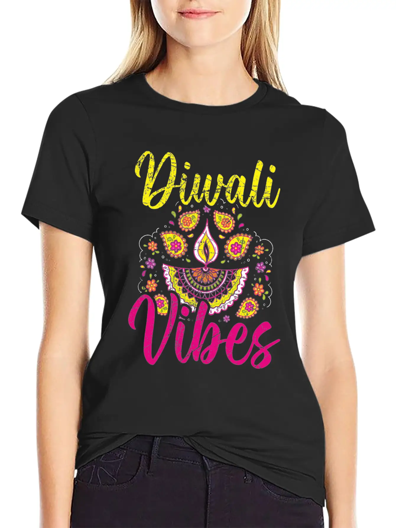 Happy Diwali Diwali Festival Indian Hindu Hinduism Unisex Short Sleeve Soft Cotton T-Shirt – Casual Everyday Wear
