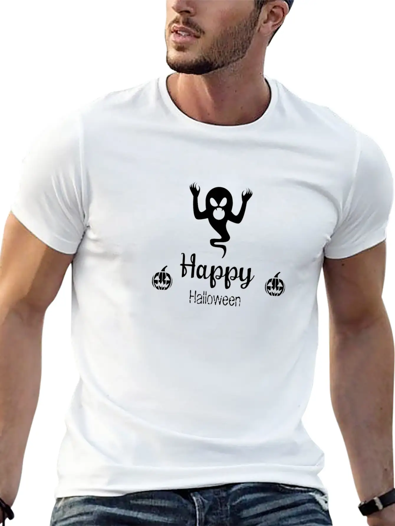 Happy Halloween Ghost Funny Nightmare Unisex Short Sleeve Soft Cotton T-Shirt – Casual Everyday Wear