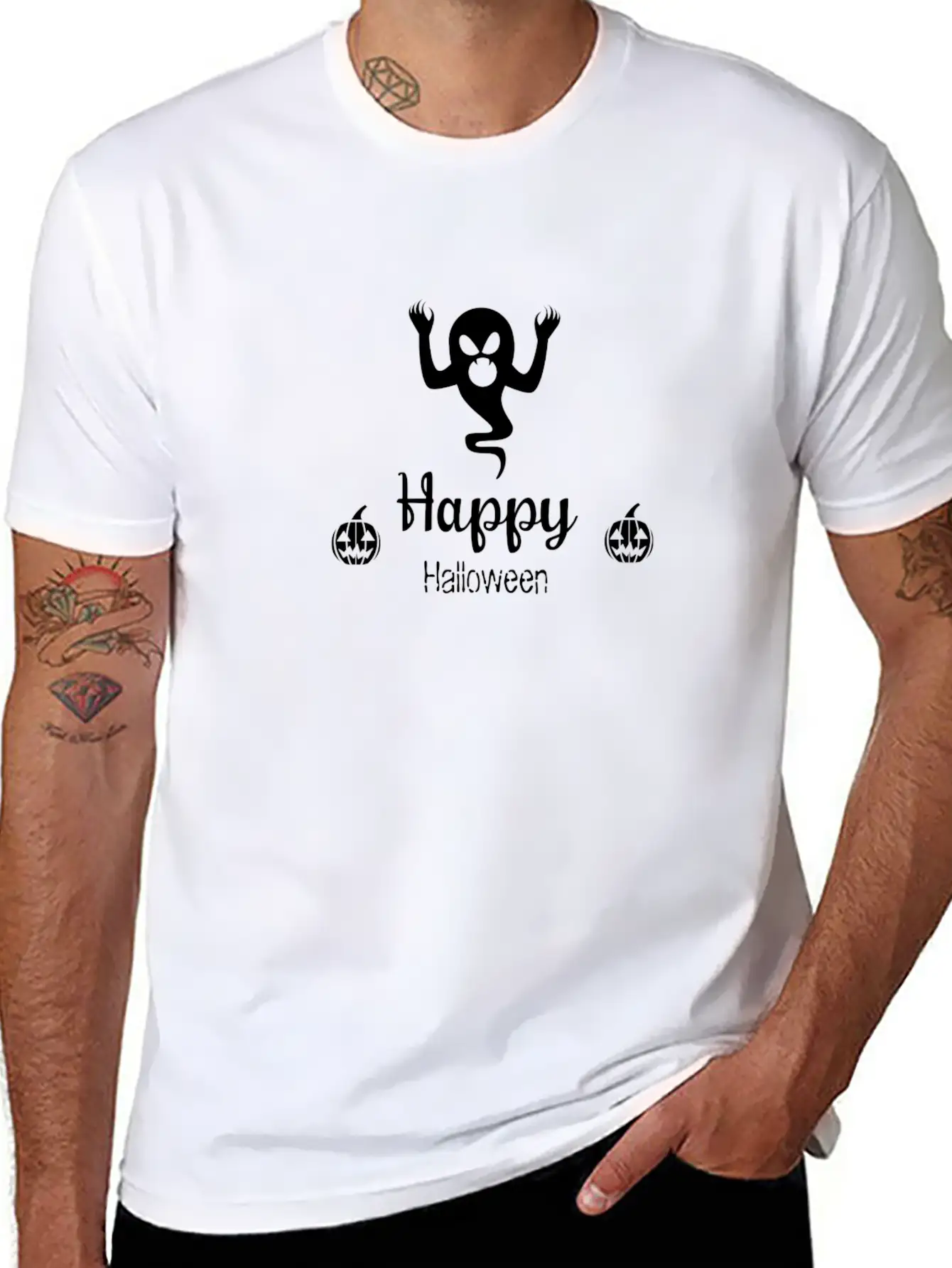 Happy Halloween Ghost Funny Nightmare Unisex Short Sleeve Soft Cotton T-Shirt – Casual Everyday Wear