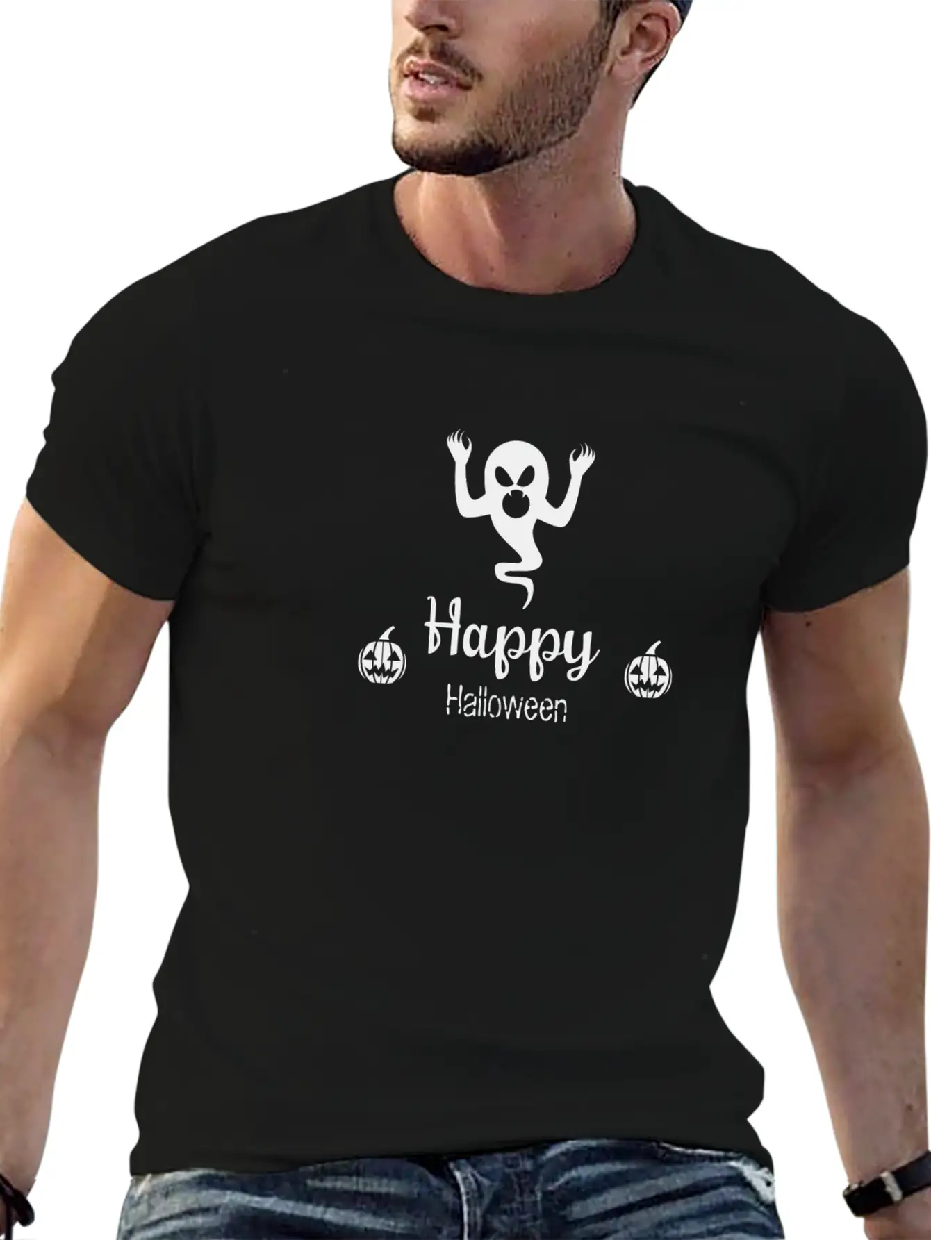 Happy Halloween Ghost Funny Nightmare Unisex Short Sleeve Soft Cotton T-Shirt – Casual Everyday Wear