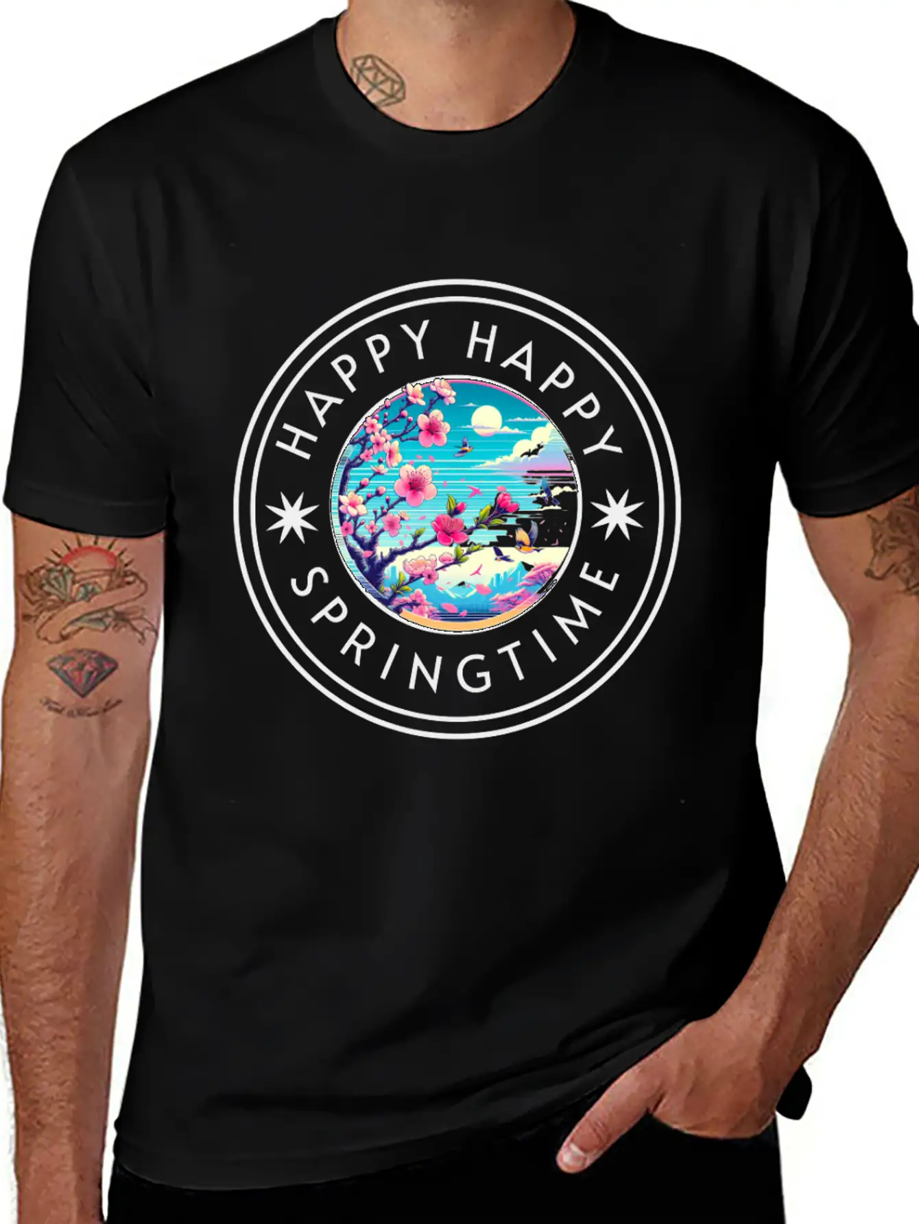 Happy Happy Springtime Unisex Short Sleeve Soft Cotton T-Shirt – Casual Everyday Wear