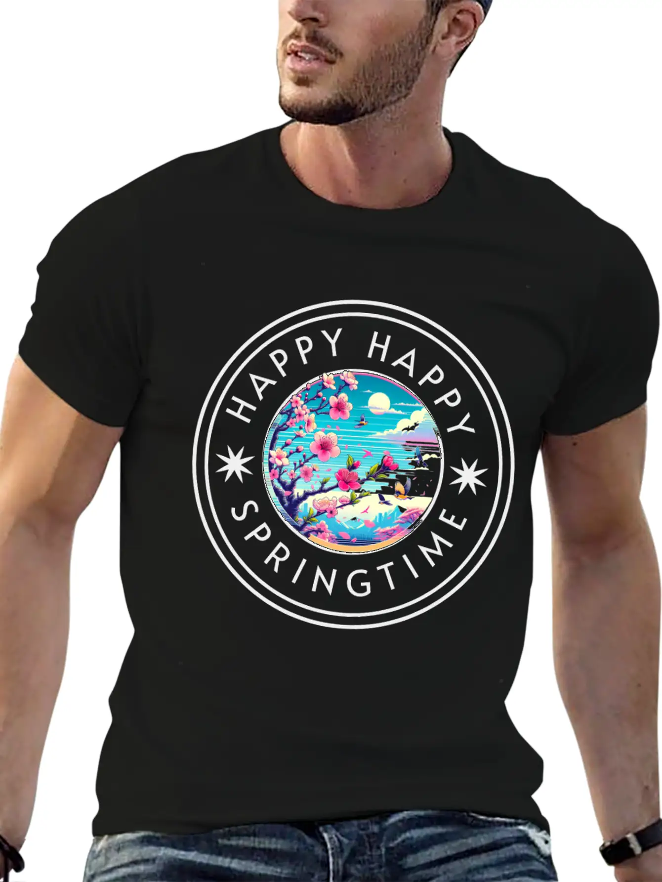 Happy Happy Springtime Unisex Short Sleeve Soft Cotton T-Shirt – Casual Everyday Wear