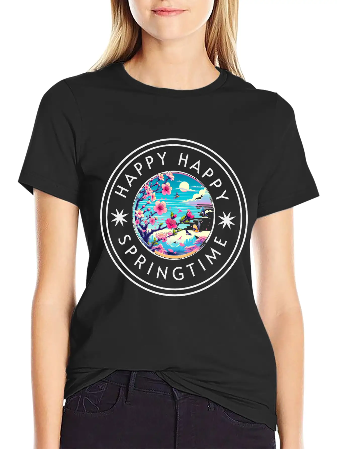 Happy Happy Springtime Unisex Short Sleeve Soft Cotton T-Shirt – Casual Everyday Wear