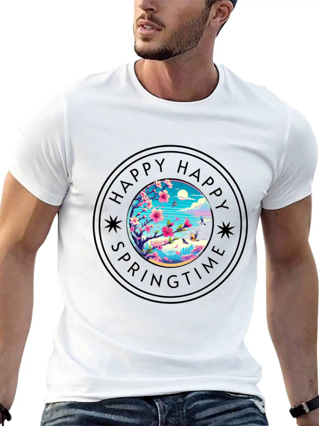 Happy Happy Springtime Unisex Short Sleeve Soft Cotton T-Shirt – Casual Everyday Wear