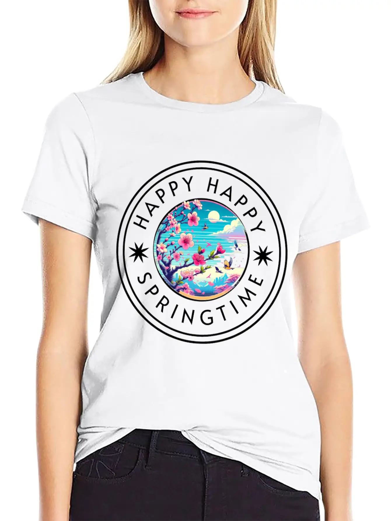 Happy Happy Springtime Unisex Short Sleeve Soft Cotton T-Shirt – Casual Everyday Wear