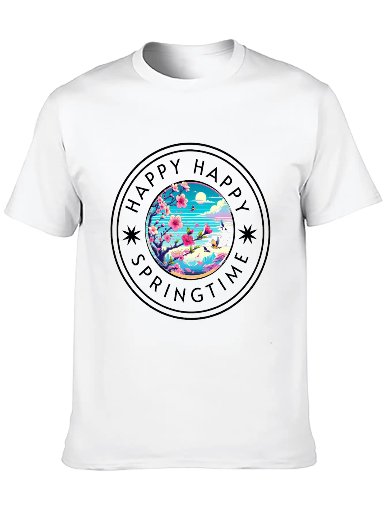 Happy Happy Springtime Unisex Short Sleeve Soft Cotton T-Shirt – Casual Everyday Wear