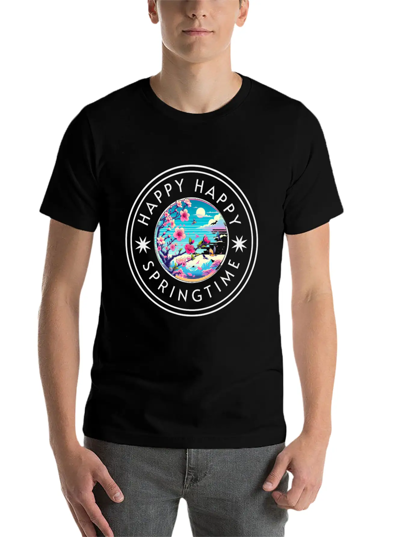 Happy Happy Springtime Unisex Short Sleeve Soft Cotton T-Shirt – Casual Everyday Wear