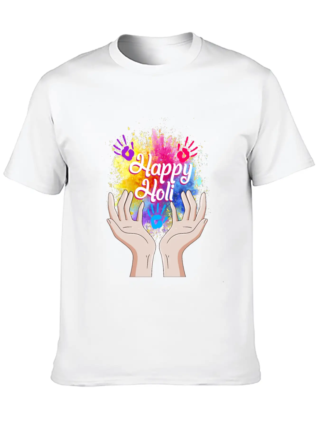 Happy Holi Festival Shirt, Happy Holi Hands Tee, Unisex Short Sleeve Soft Cotton T-Shirt – Casual Everyday Wear
