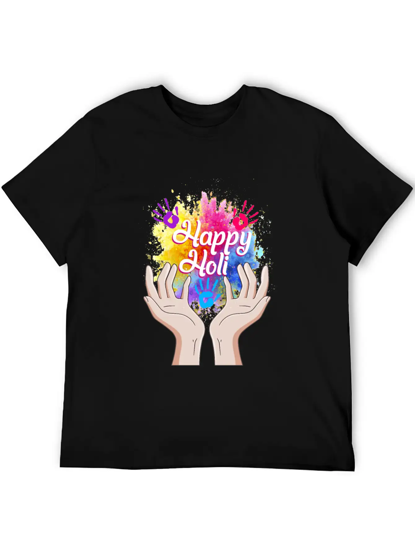 Happy Holi Festival Shirt, Happy Holi Hands Tee, Unisex Short Sleeve Soft Cotton T-Shirt – Casual Everyday Wear