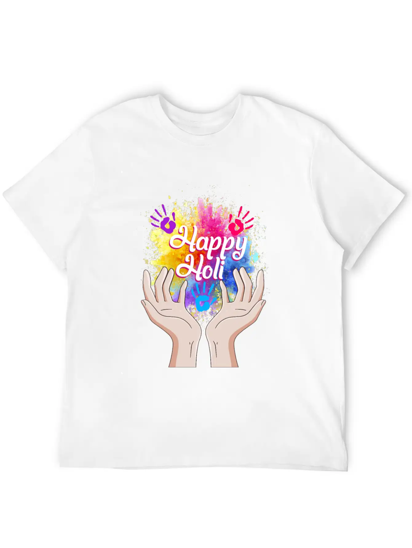 Happy Holi Festival Shirt, Happy Holi Hands Tee, Unisex Short Sleeve Soft Cotton T-Shirt – Casual Everyday Wear