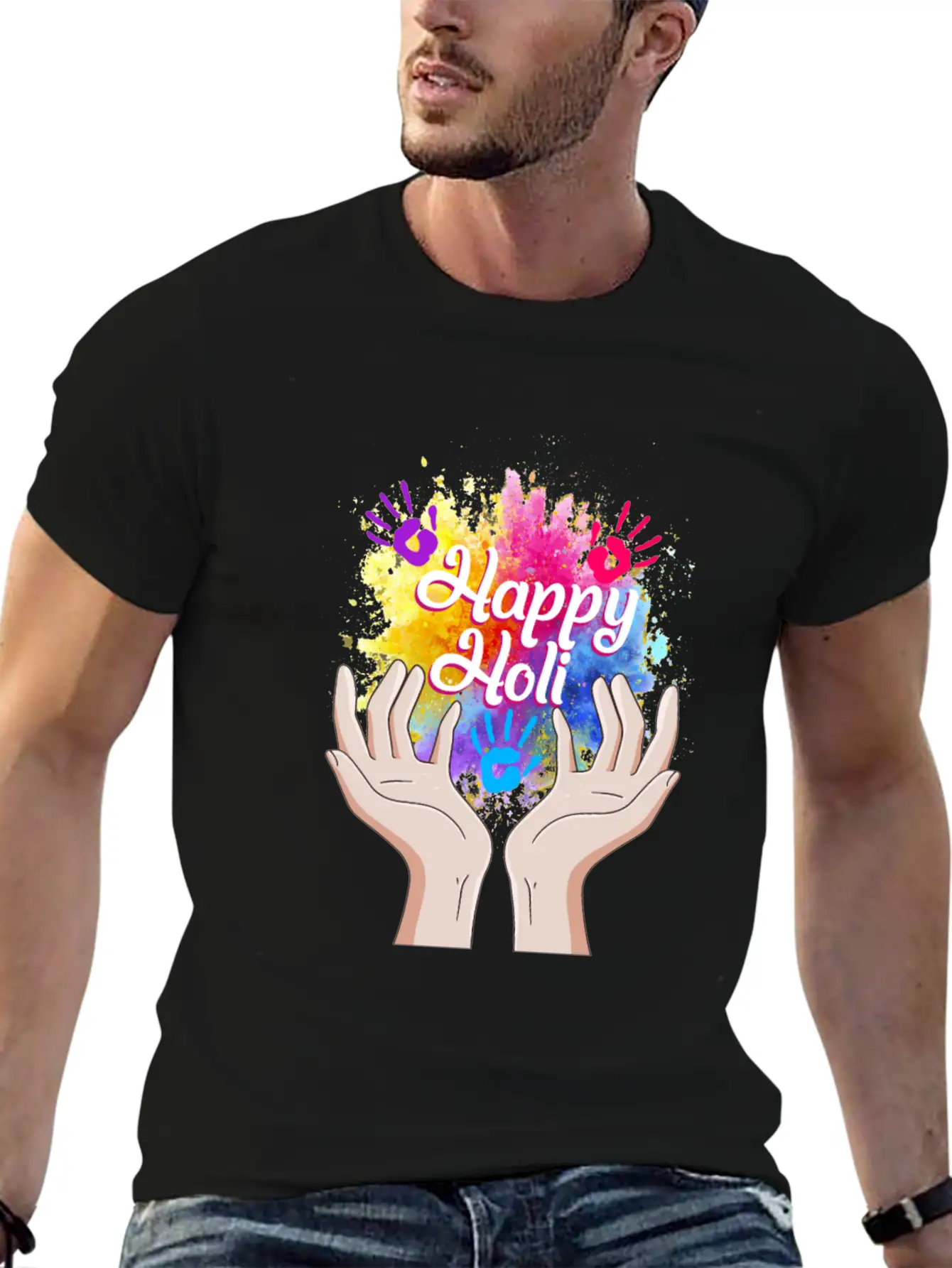 Happy Holi Festival Shirt, Happy Holi Hands Tee, Unisex Short Sleeve Soft Cotton T-Shirt – Casual Everyday Wear
