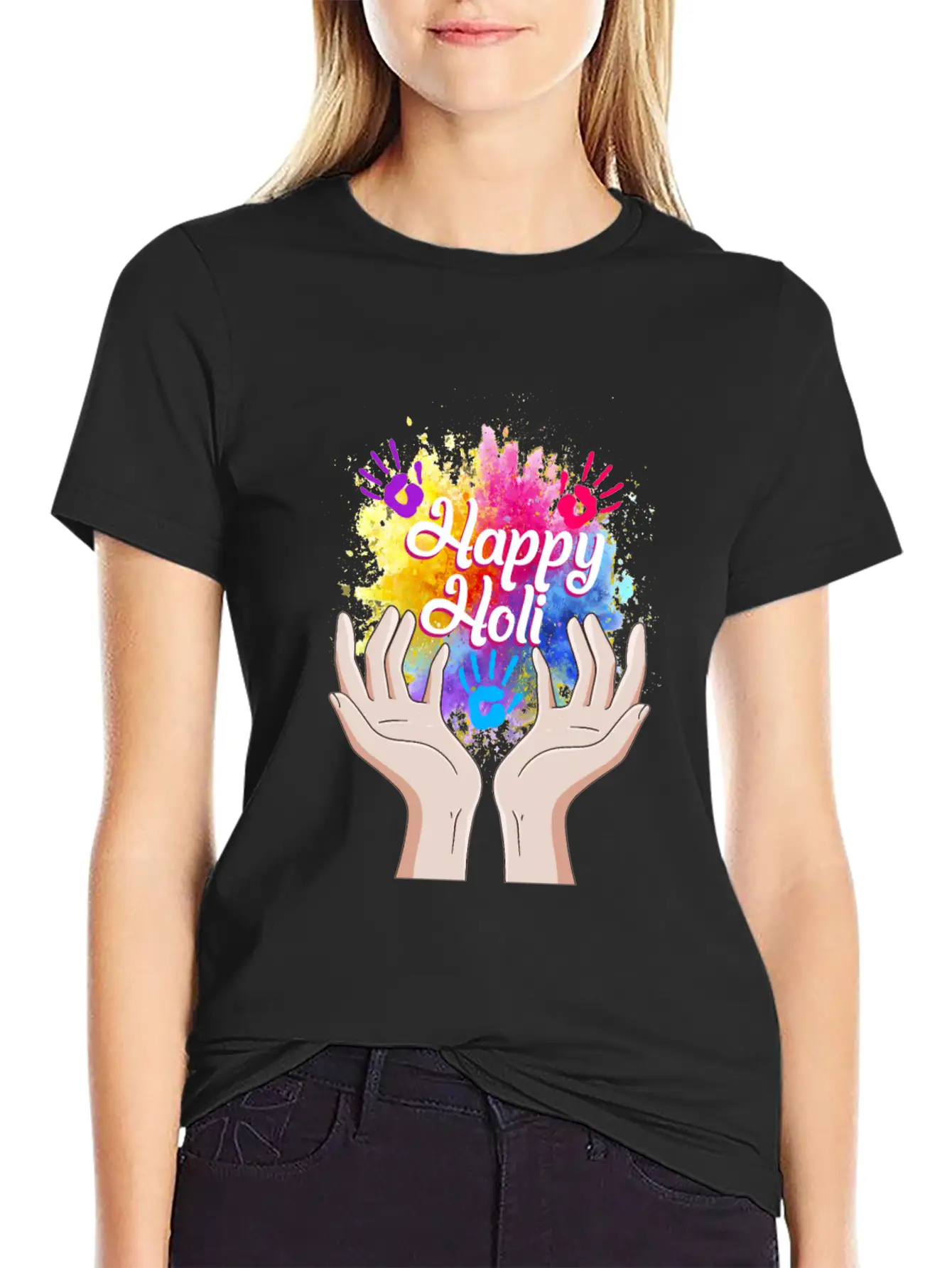 Happy Holi Festival Shirt, Happy Holi Hands Tee, Unisex Short Sleeve Soft Cotton T-Shirt – Casual Everyday Wear