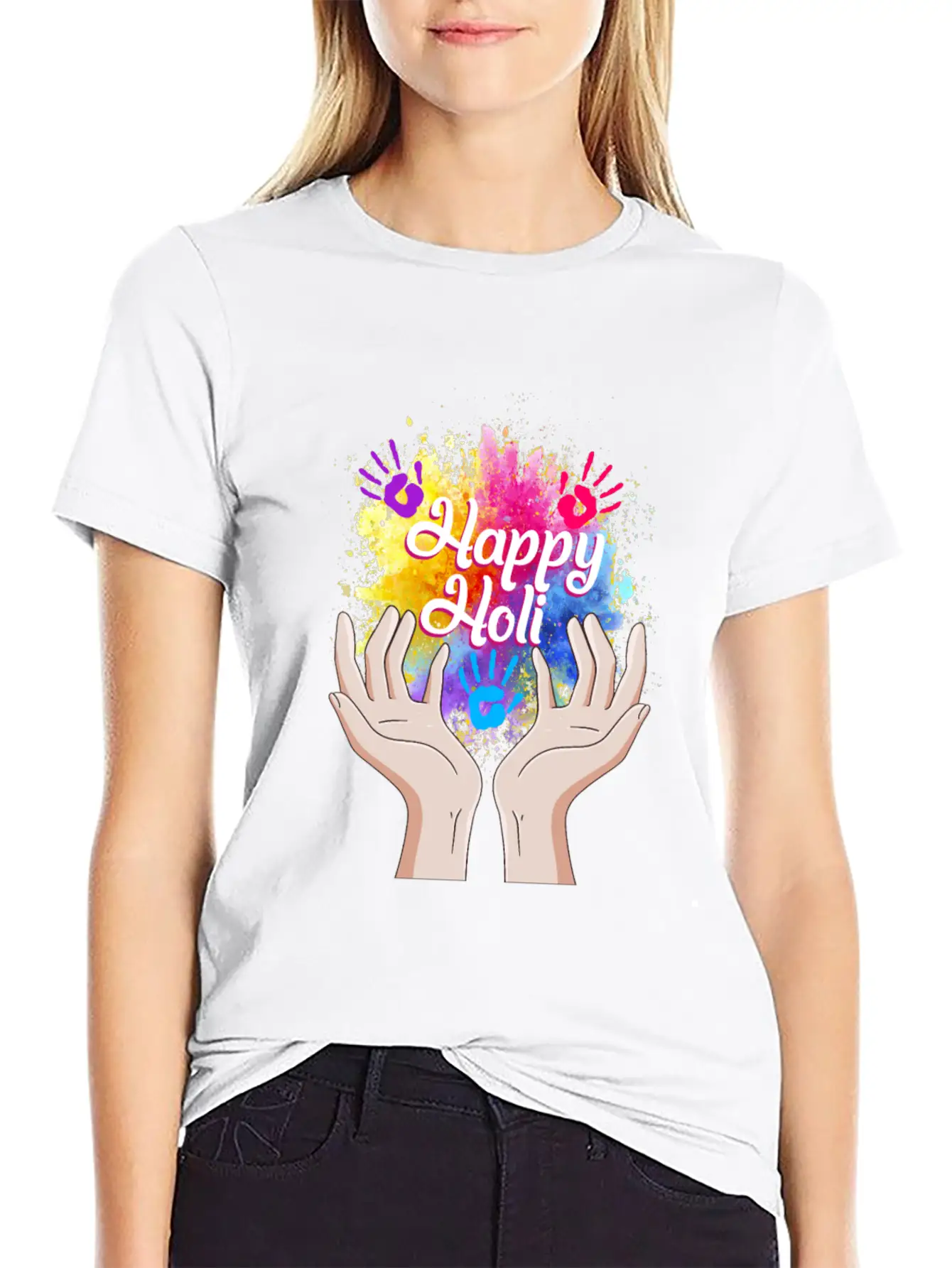 Happy Holi Festival Shirt, Happy Holi Hands Tee, Unisex Short Sleeve Soft Cotton T-Shirt – Casual Everyday Wear